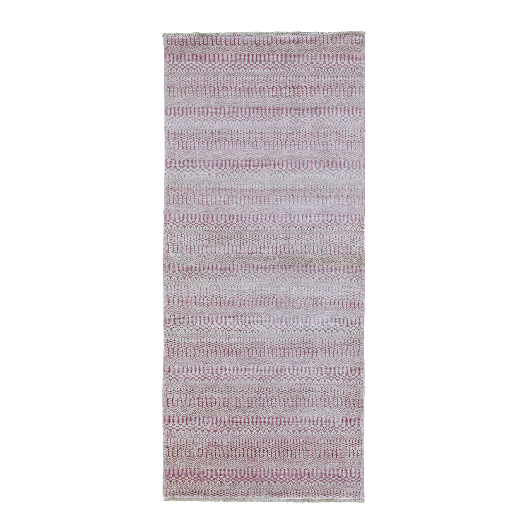 2'7"x7'9" Pink Grass Design Gabbeh Wool and Silk Hand Woven Runner Oriental Rug 