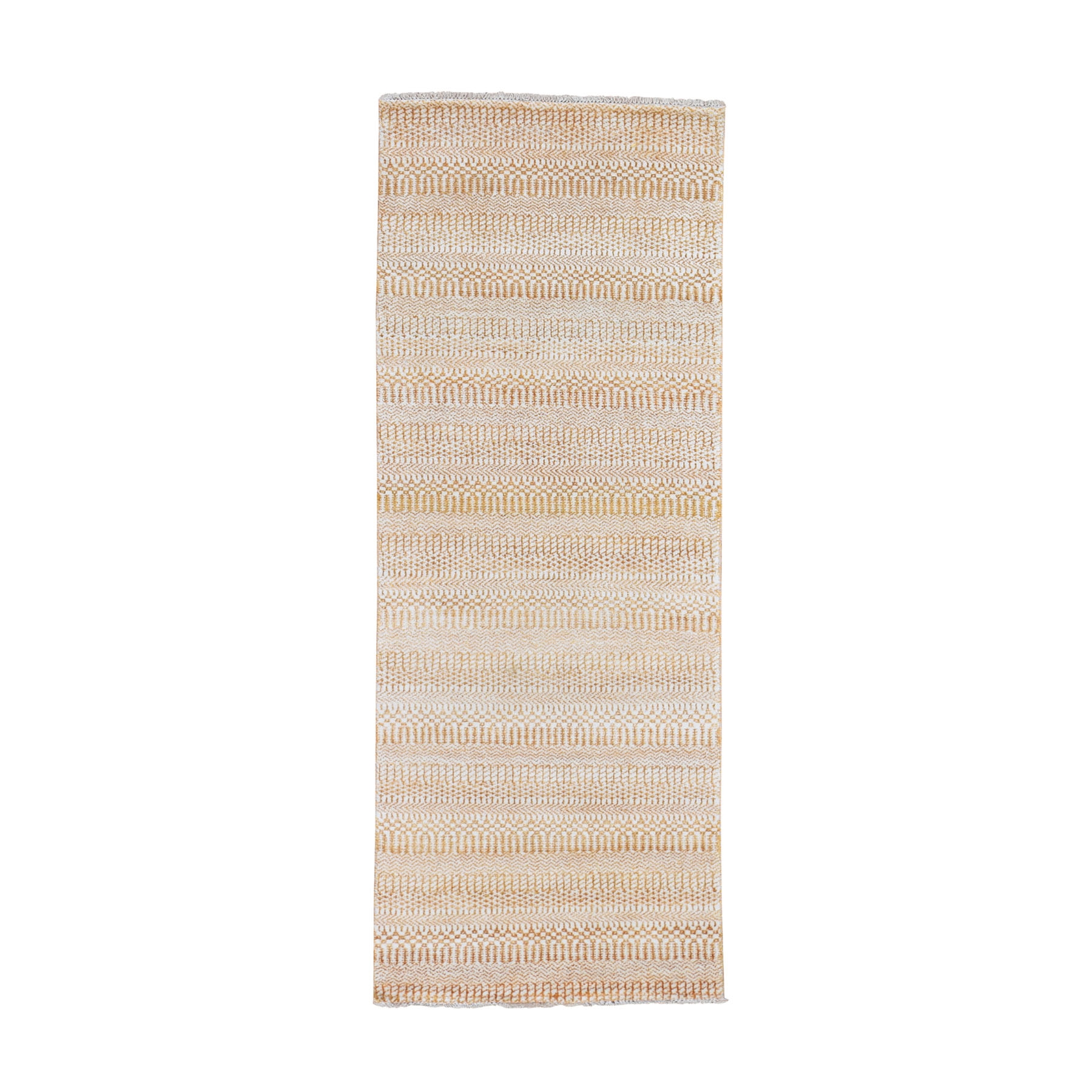2'6"x7'10" Burnt Orange Grass Design Gabbeh Wool and Silk Runner Hand Woven Oriental Rug 