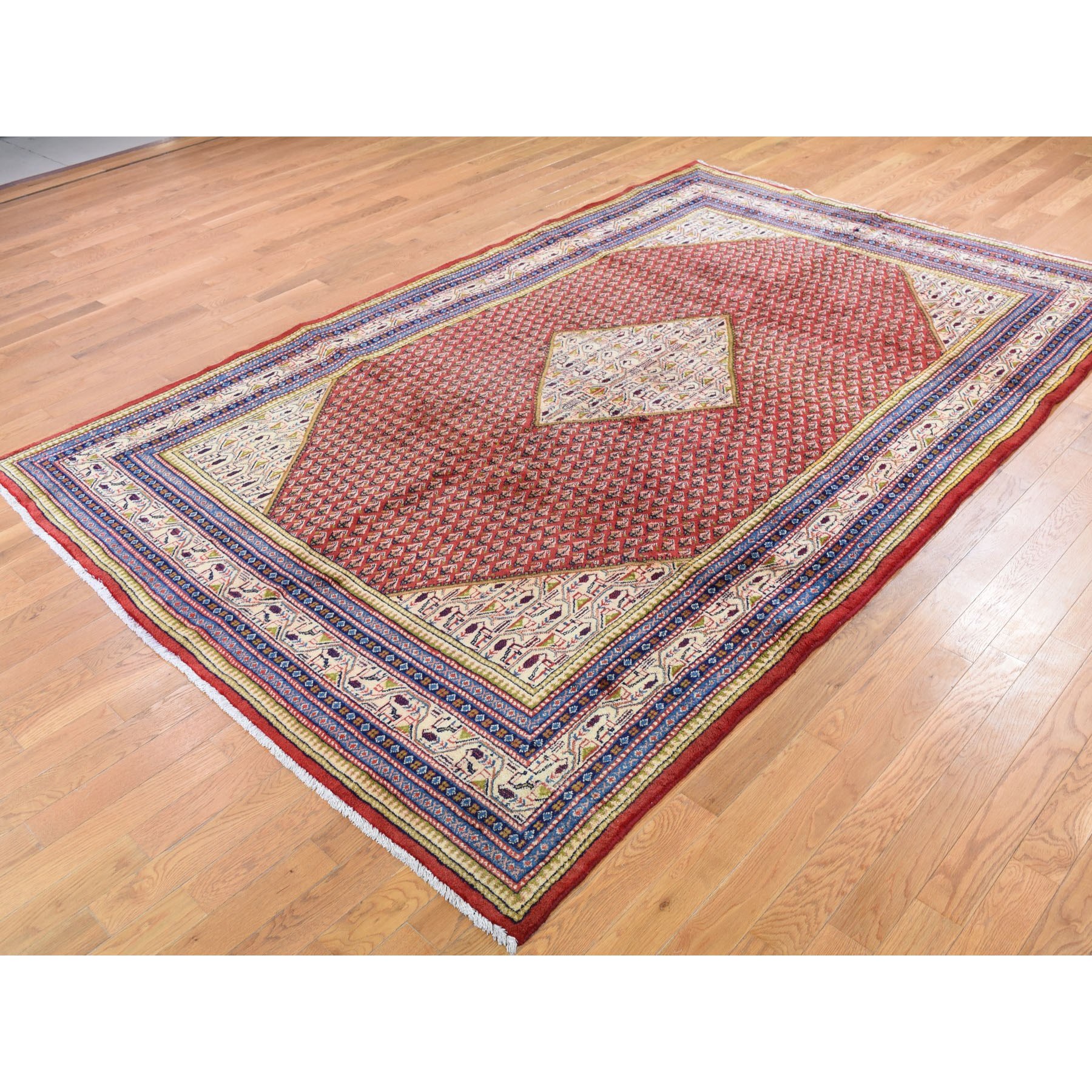 6'7"x10'2" Red New Persian Sarouk Mir Full Pile Pure Wool Small Design Hand Woven Oriental Rug 