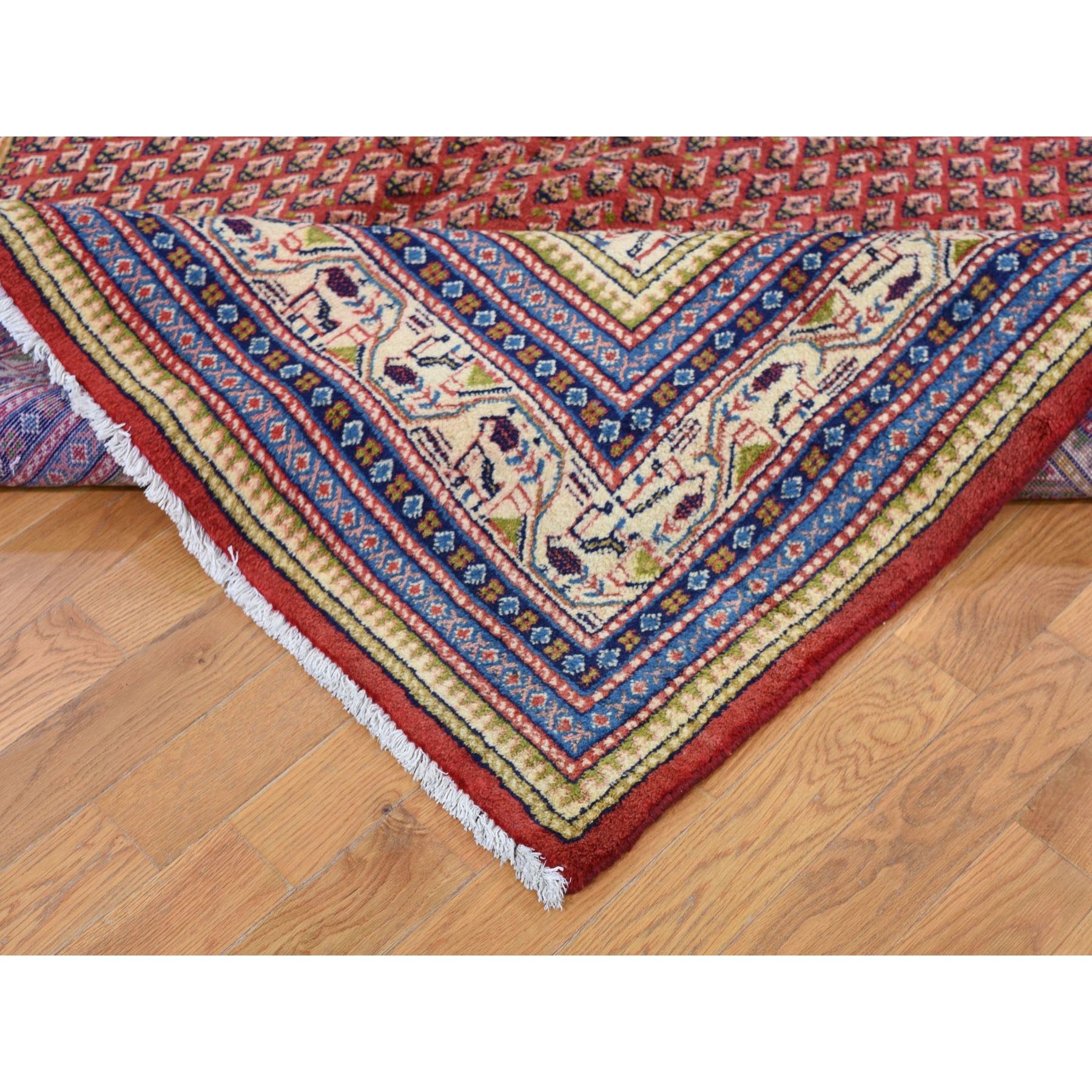6'7"x10'2" Red New Persian Sarouk Mir Full Pile Pure Wool Small Design Hand Woven Oriental Rug 