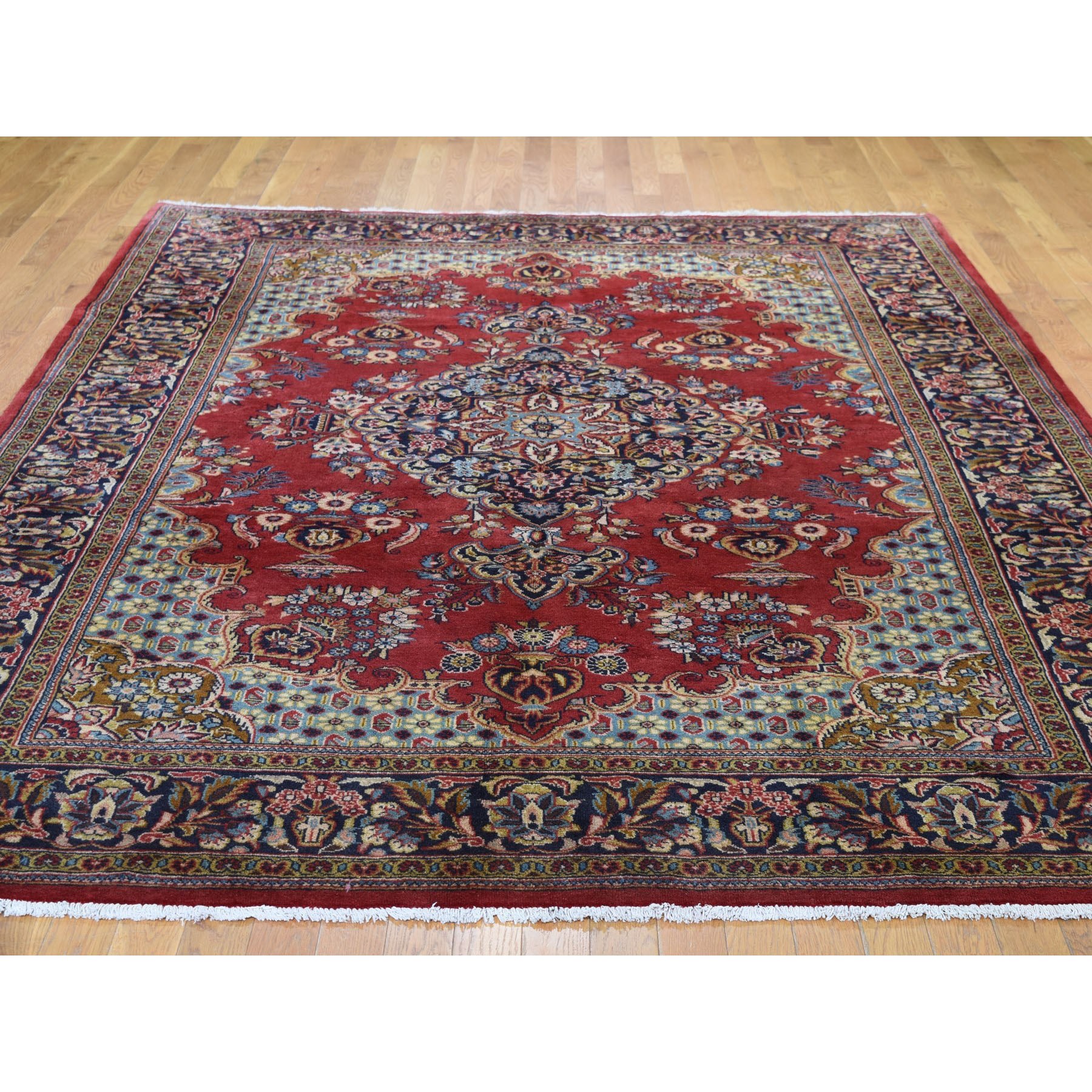 7'2"x10'5" Red New Persian Tabriz Pure Wool Full Pile Hand Woven Oriental Rug 