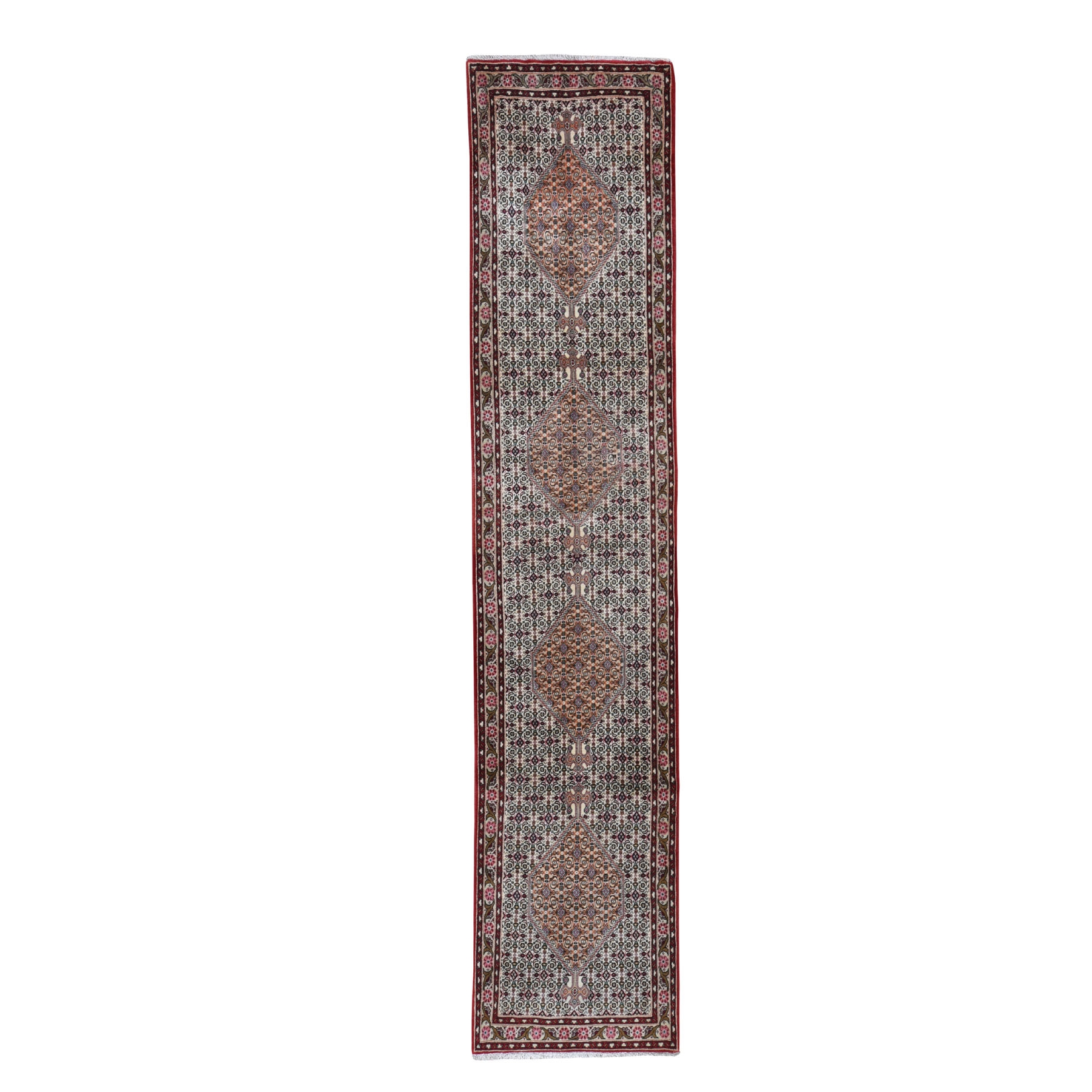 2'4"x11'4" Ivory New Persian Bijar Pure Wool Hand Woven Narrow Runner Oriental Rug 