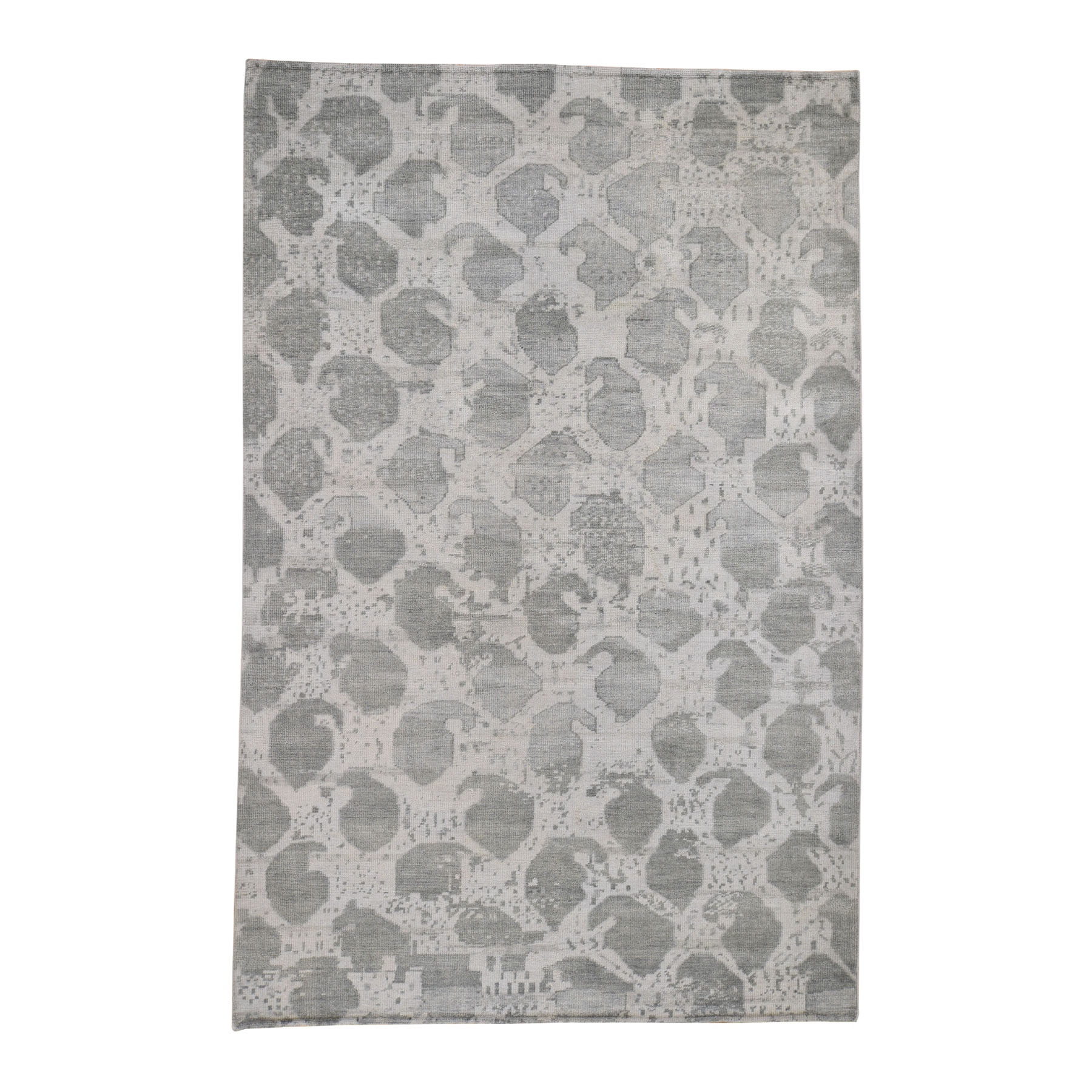 5'10"x9' Distressed Look White Wash Oushak Boteh Design  Pure Wool Hand Woven Oriental Rug 