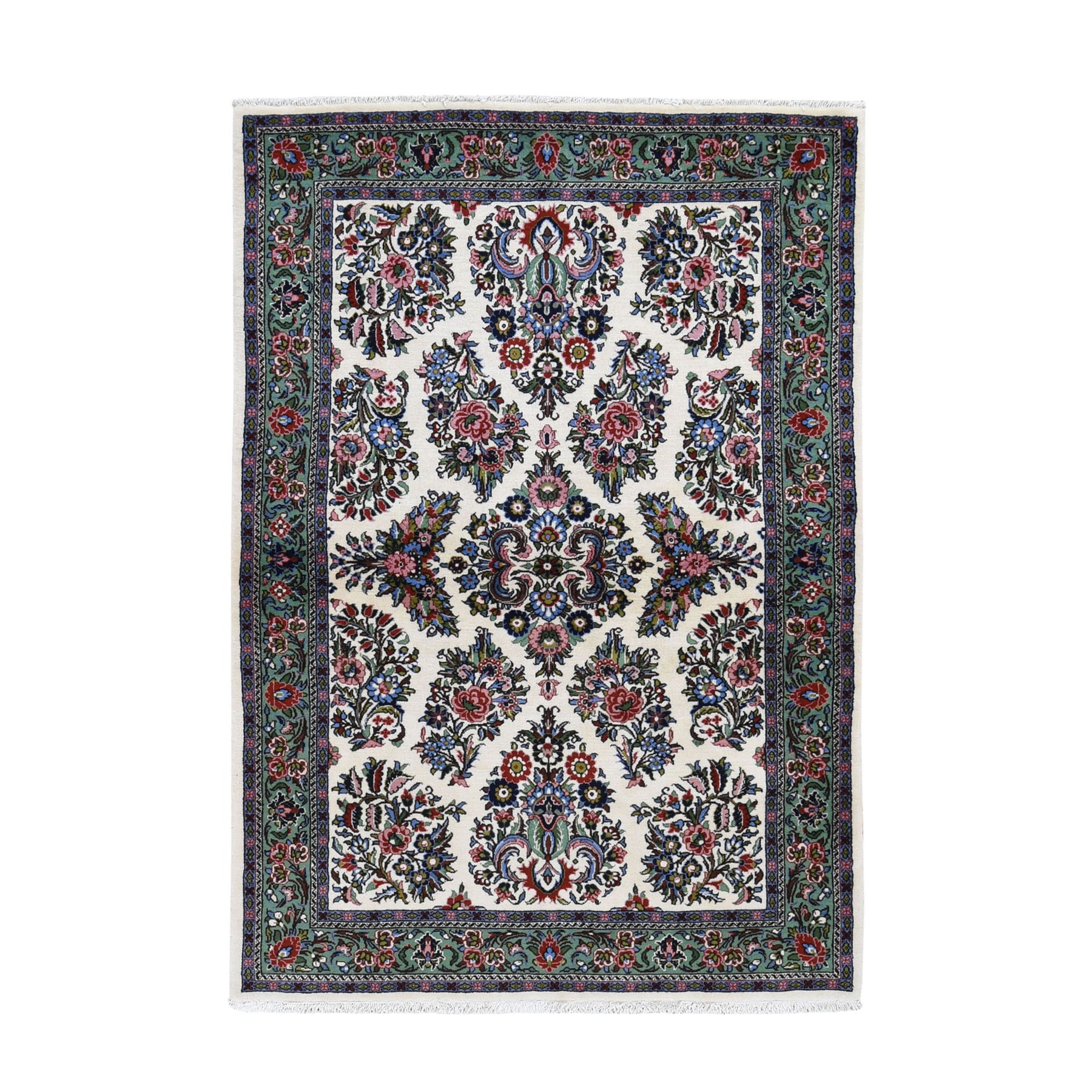 4'4"x6'8" Ivory New Persian Sarouk Pure Wool Hand Woven Oriental Rug 
