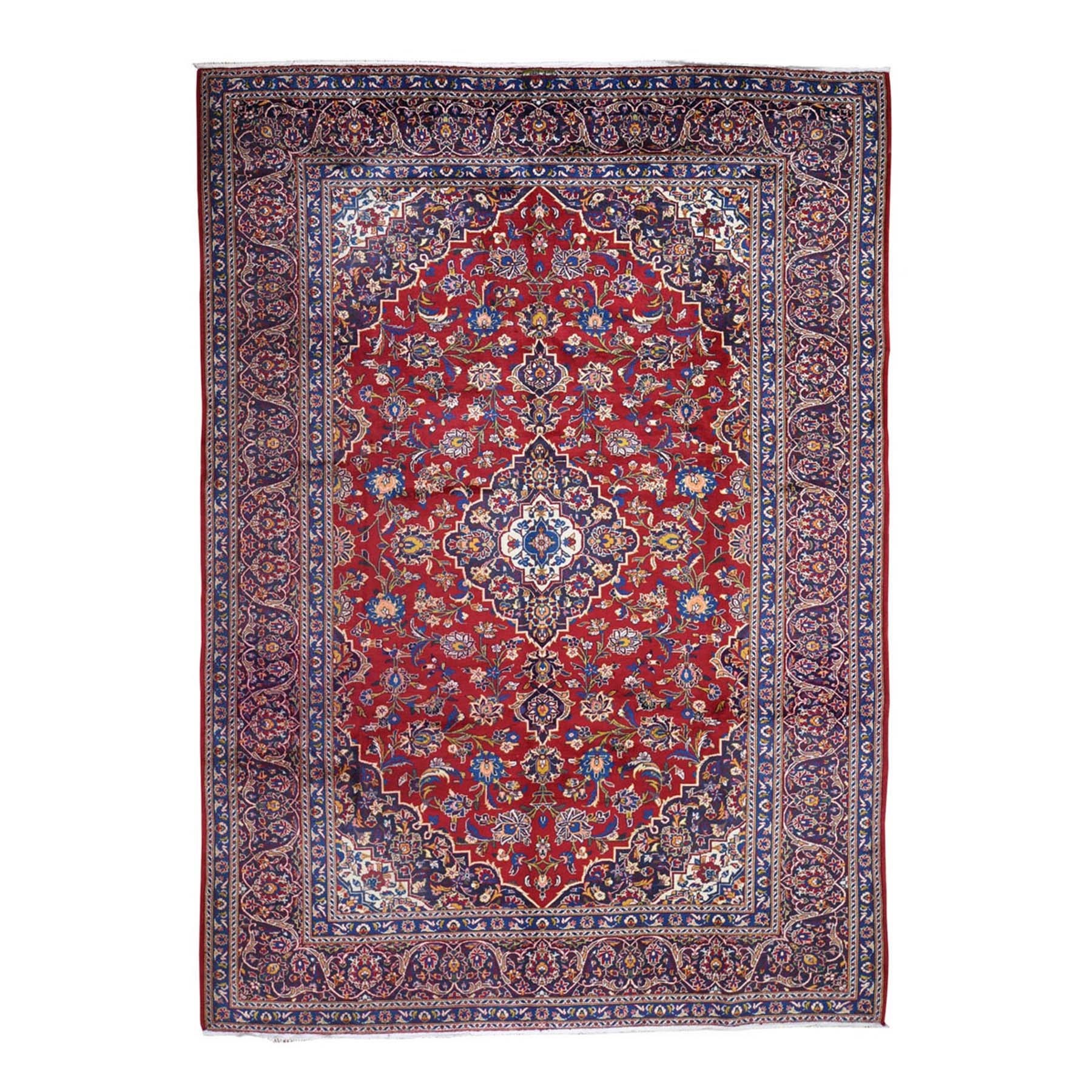7'9"x11' Red Vintage Persian Kashan Pure Wool Exc Condition Hand Woven Oriental Rug 