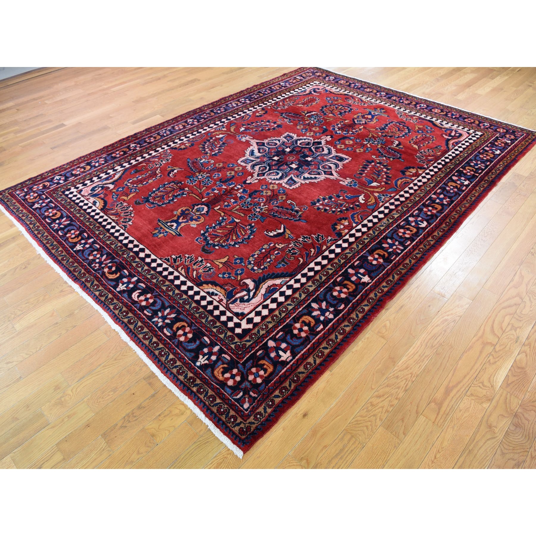 7'4"x10'2" Red New Persian Lilihan Pure Wool Hand Woven Oriental Rug 
