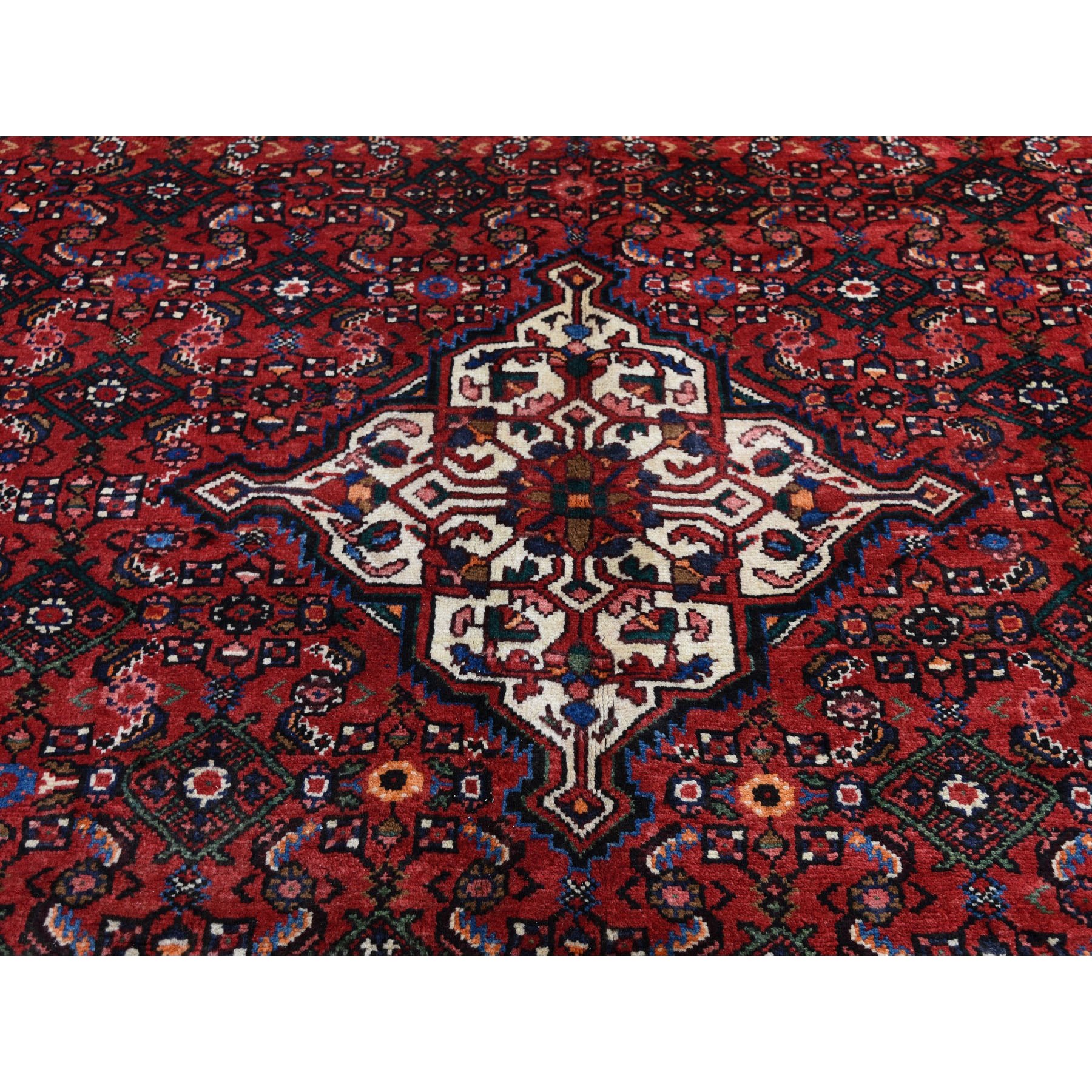 6'9"x10'3" Red New Persian Hamadan Pure Wool Hand Woven Oriental Rug 