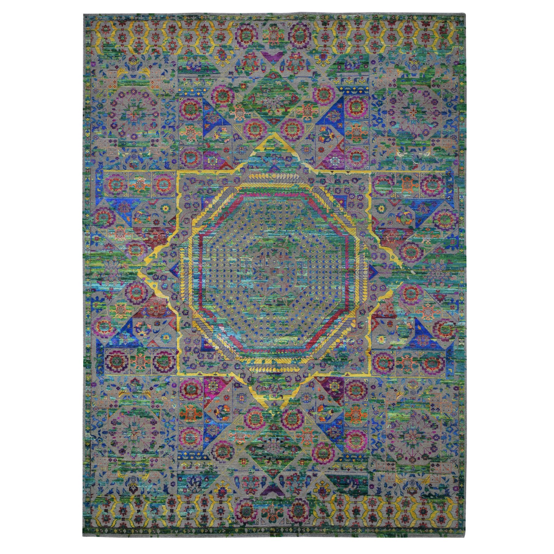 10'x14' Colorful Sari Silk Mamluk Design Hand Woven Oriental Rug 