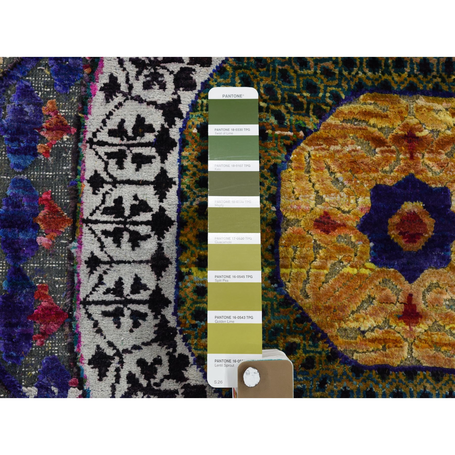 8'1"x10'6" Colorful Mamluk Design Sari Silk With Textured Wool Hand Woven Oriental Rug 