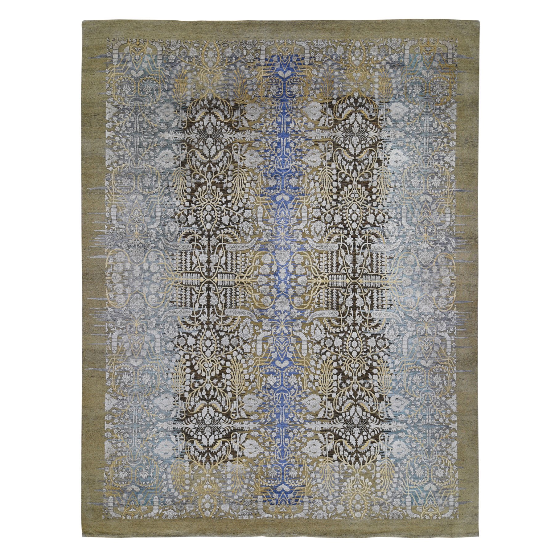 12'2"x15'4" Oversized Silk with Textured Wool Transitional Sarouk Hand Woven Oriental Rug 
