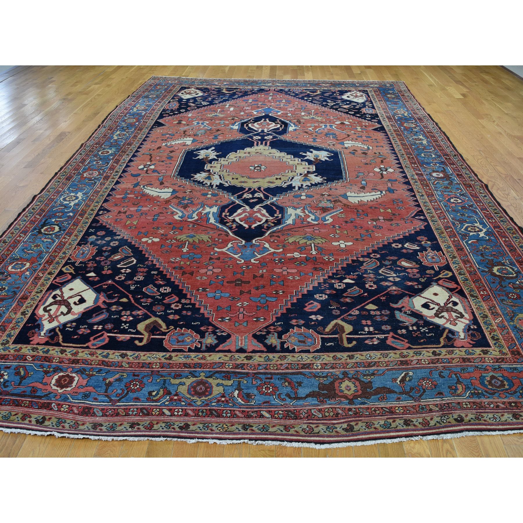 9'5"x14'10" Terracotta Red Antique Persian Bakshaish Good Condition Clean Pure Wool Hand Woven Rug 
