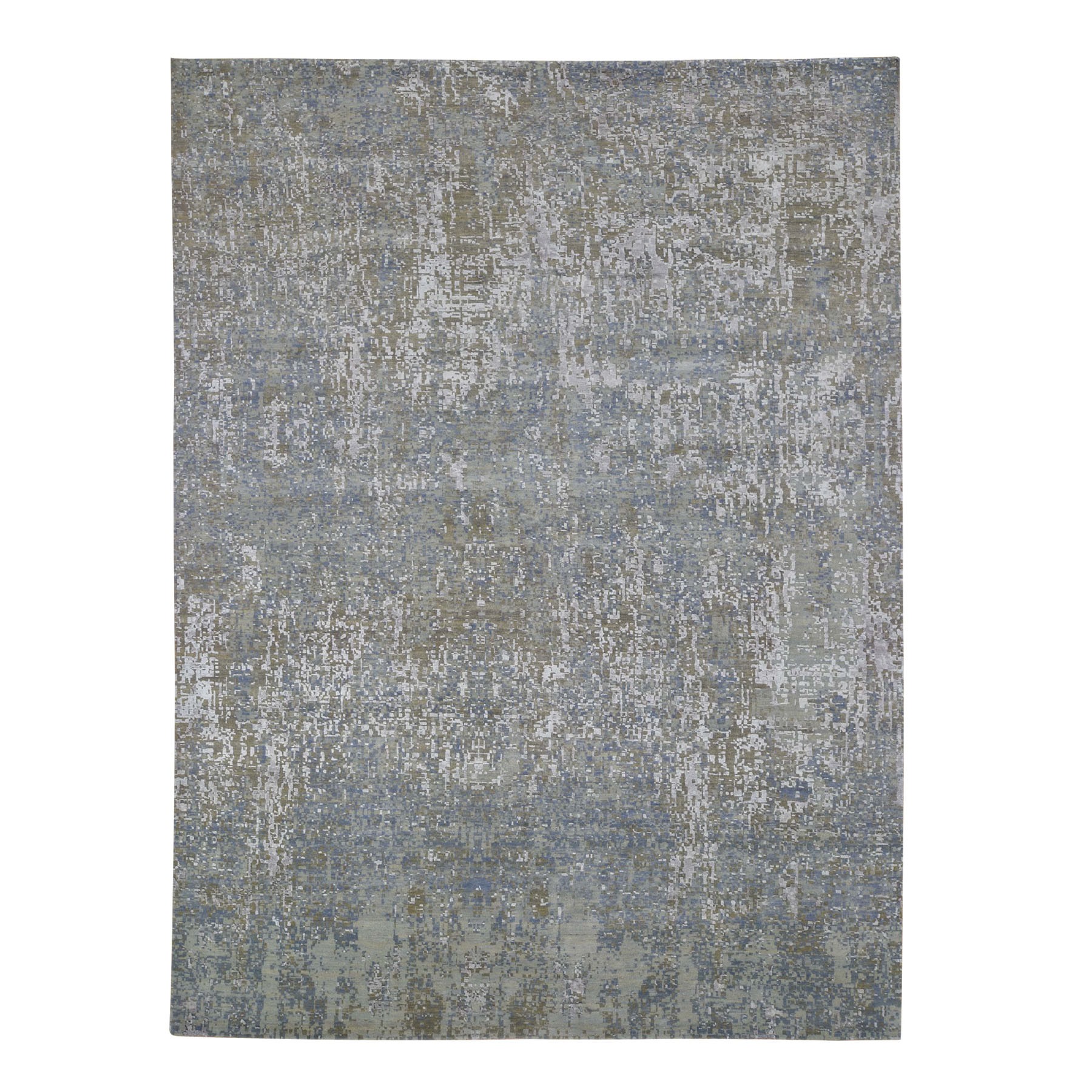 9'x12'2" Gray Abstract Design Wool And Pure Silk Hand Woven Oriental Rug 