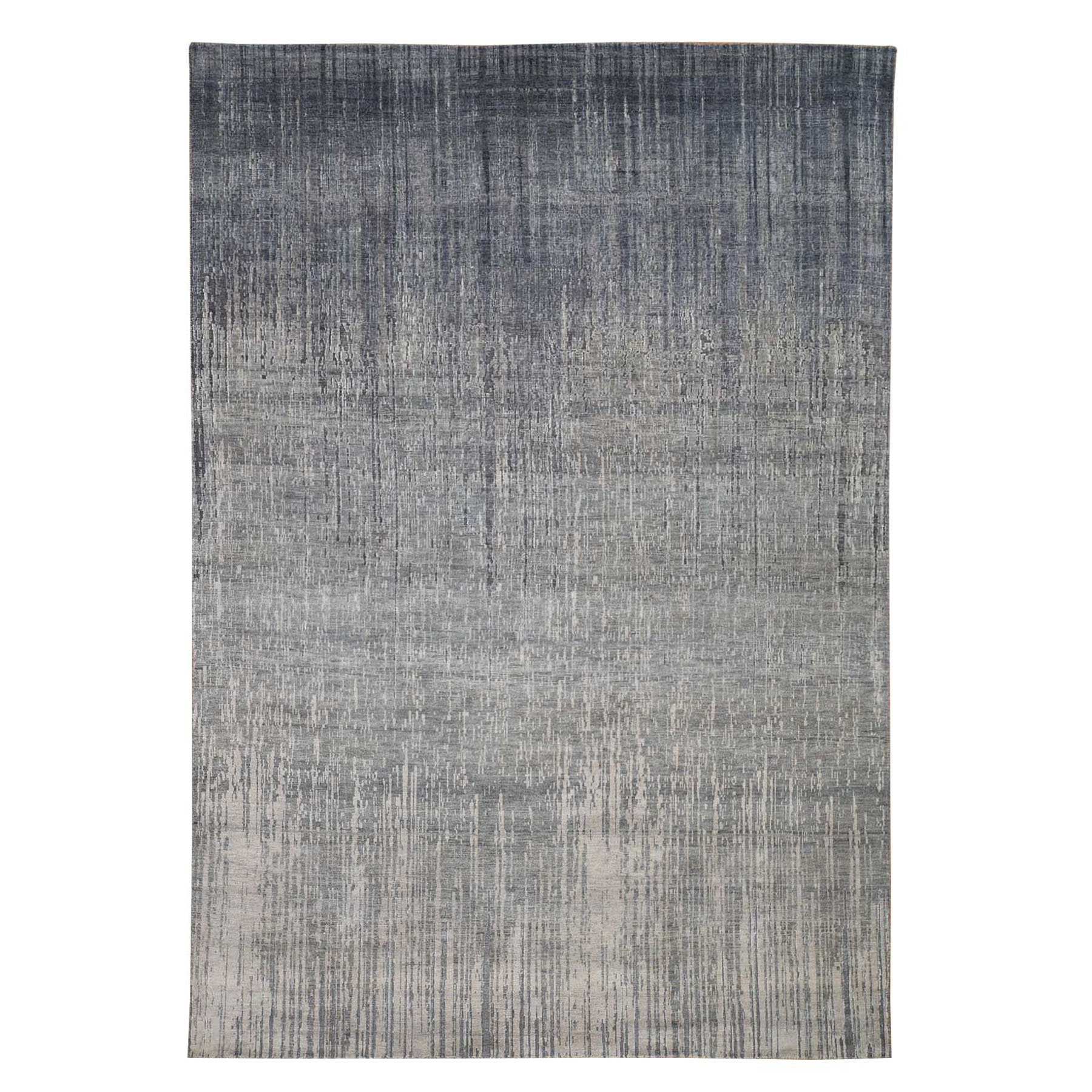 6'1"x9'2" Gray Ombre Design Pure Silk Hand Woven Oriental Rug 
