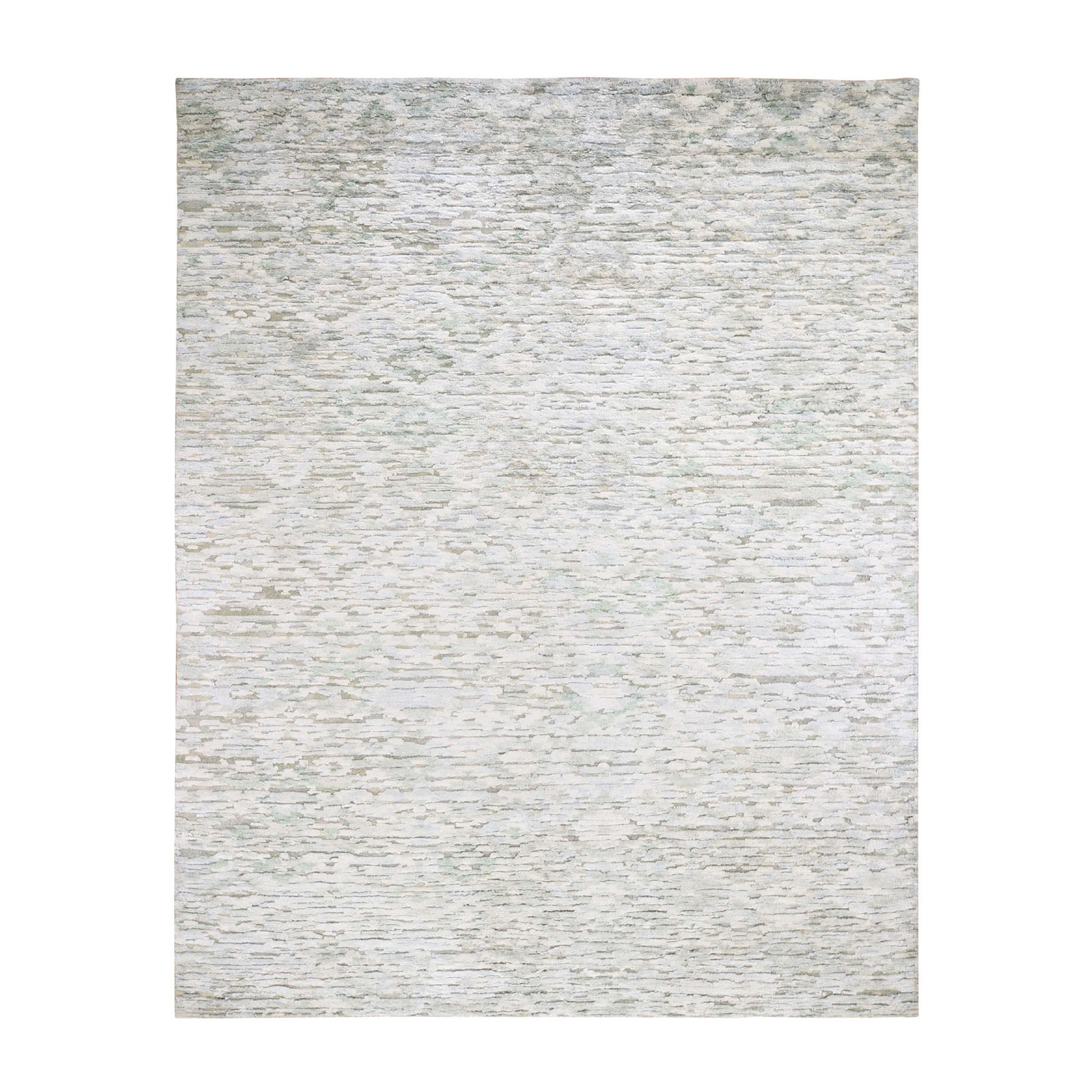 8'x10'  Ivory Pure Silk Fluffy Collection Hand Woven Modern Oriental Rug 