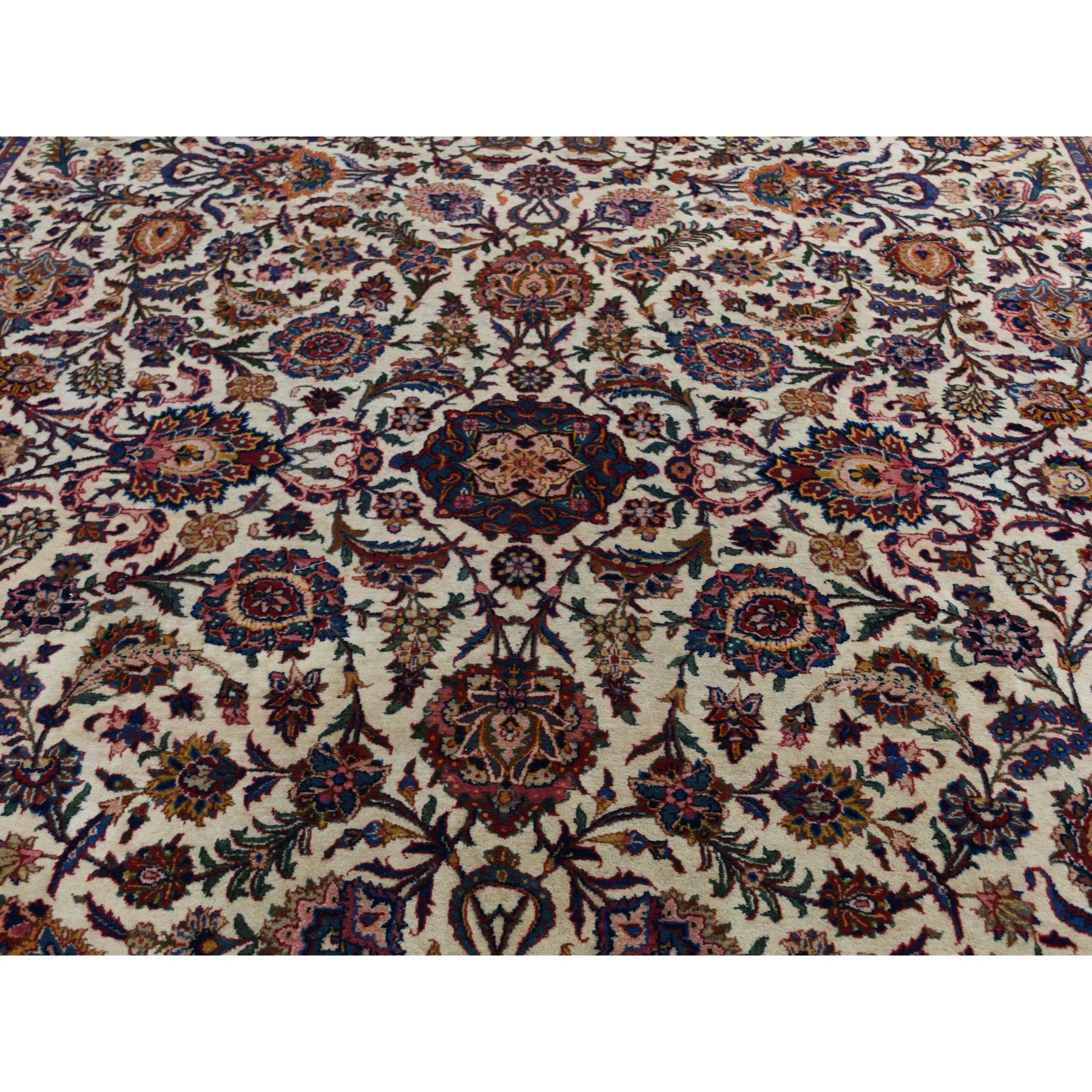 8'10"x12'2" Ivory Antique Persian Kashan Full Pile Exc Condition Pure Wool Hand Woven Oriental Rug 