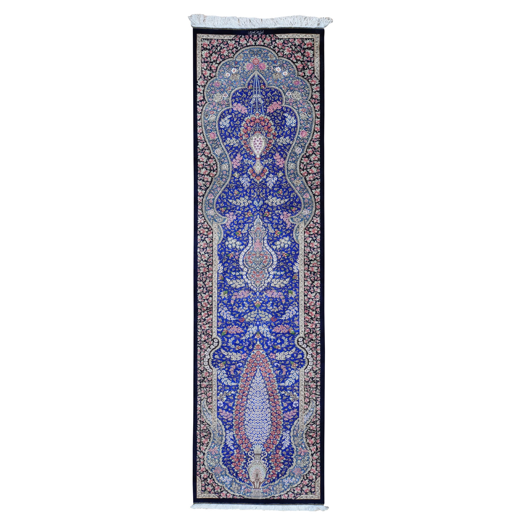 2'5"x9'9" Blue Pure Silk Qum Persian Signed 600 KPSIHand Woven Runner Oriental Rug 