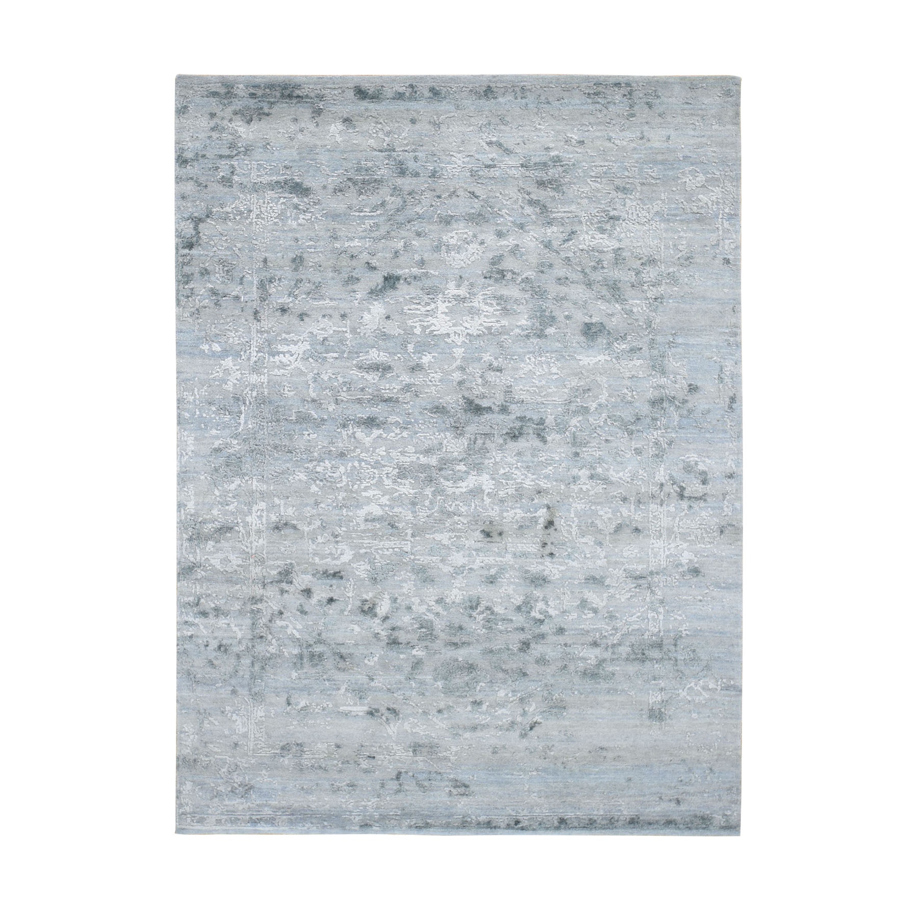5'x7'2" Gray Abstract Design Wool And Pure Silk Hand Woven Oriental Rug 