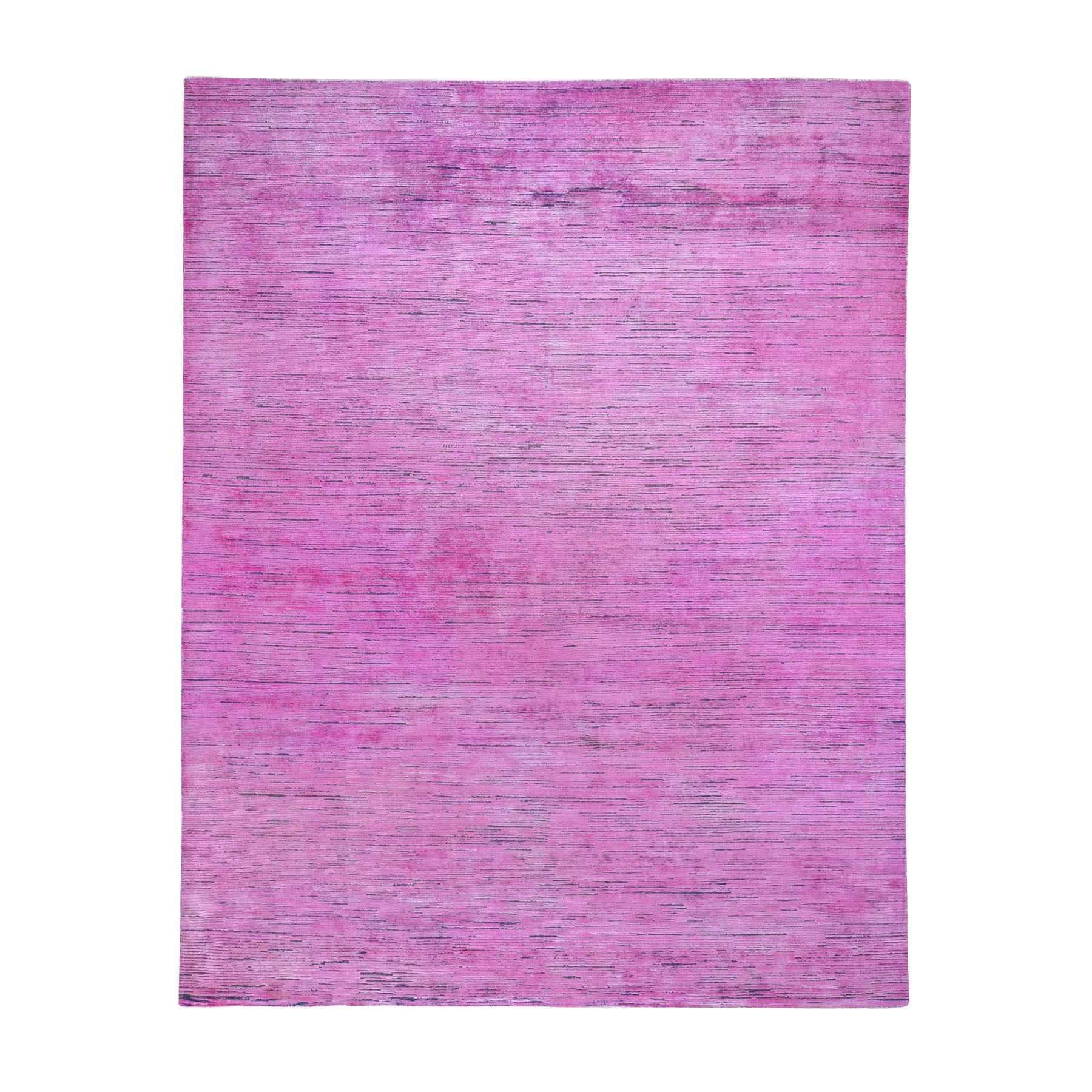 8'x10' Pink Overdyed Silk With Textured Wool Hand Woven Oriental Rug 