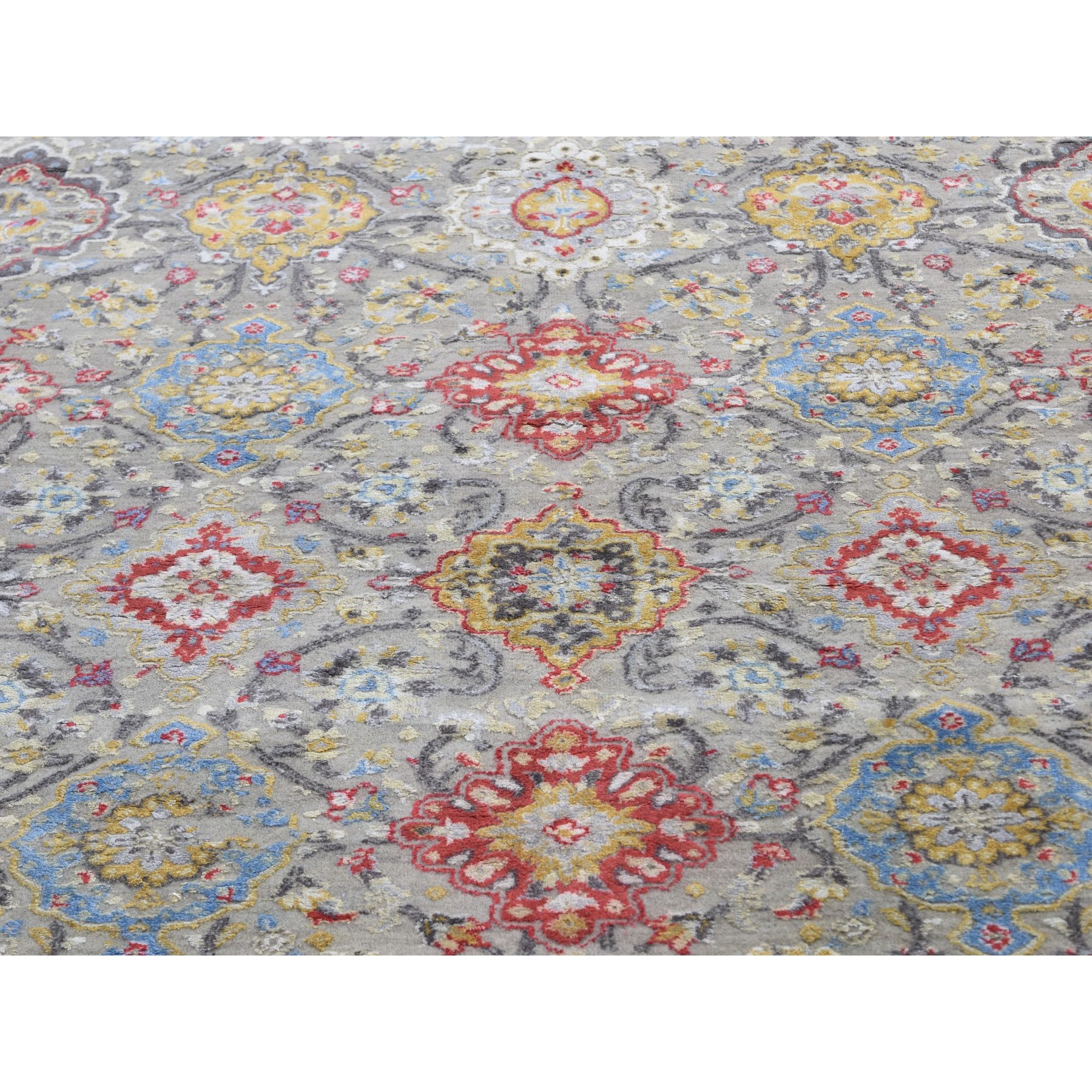 10'3"x10'3" Square THE SUNSET ROSETTES Wool And Pure Silk Hand Woven Oriental Rug 