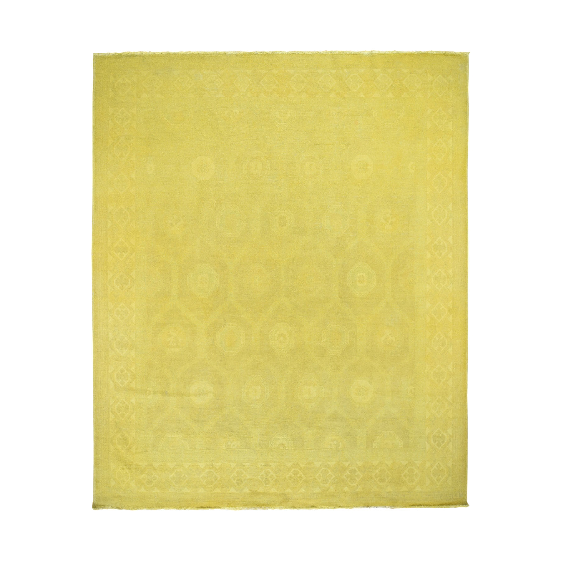 8'3"x9'9" Yellow Overdyed Peshawar Hand Woven Pure Wool Oriental Rug 