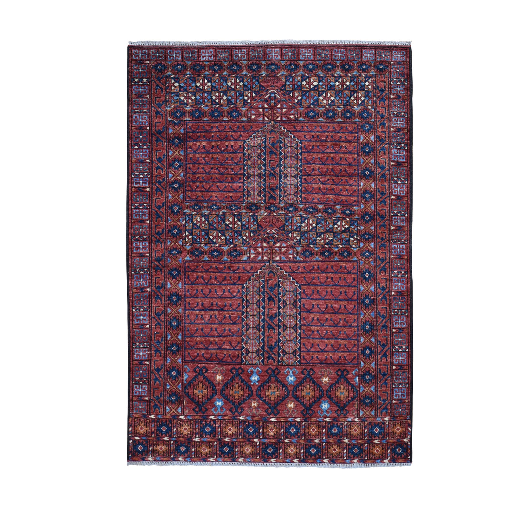 4'9"x6'4" Afghan Ersari Hutchlu Design Pure Wool Hand Woven Oriental Rug 