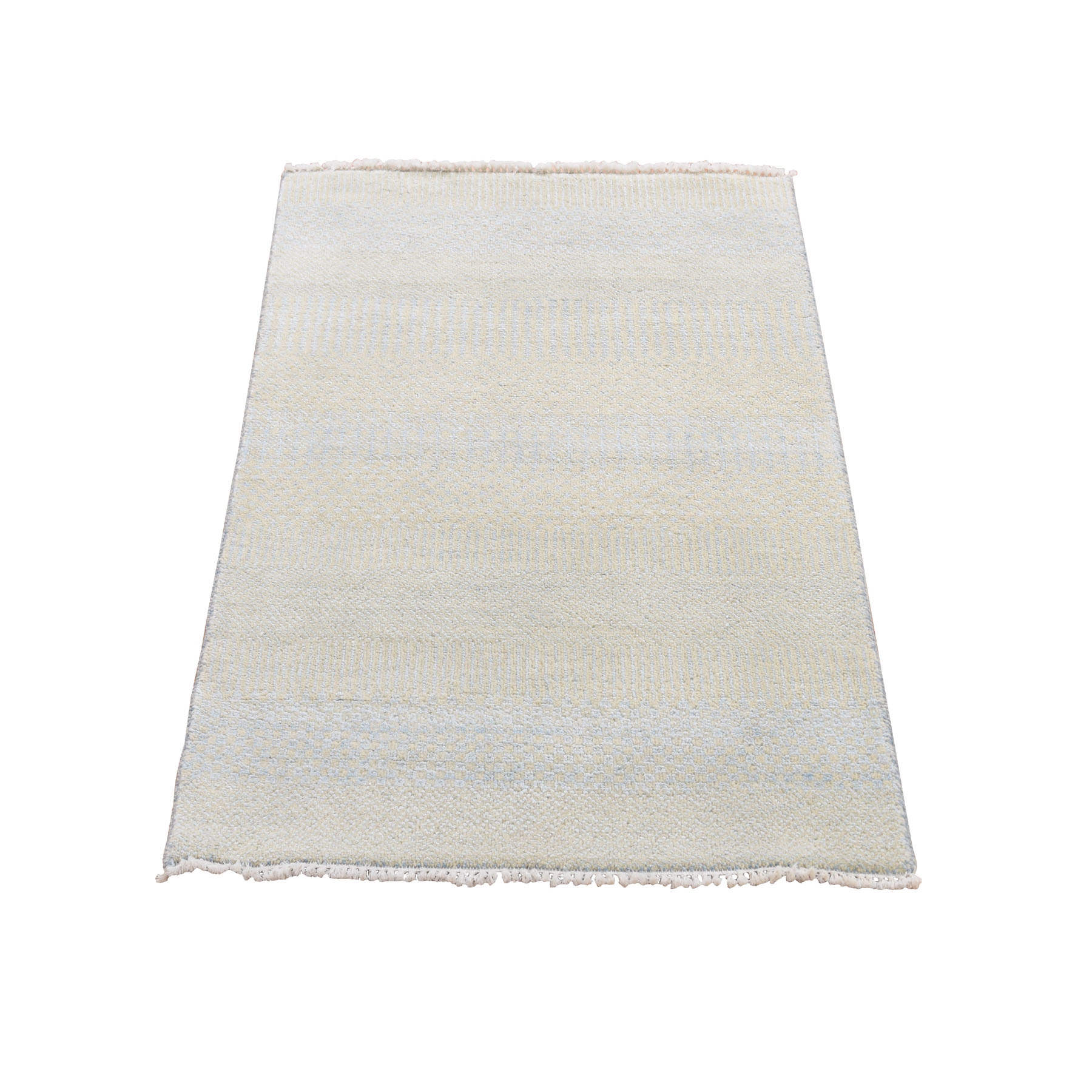 2'x3'1" Hand Woven Wool and Silk Grass Design Oriental Rug 