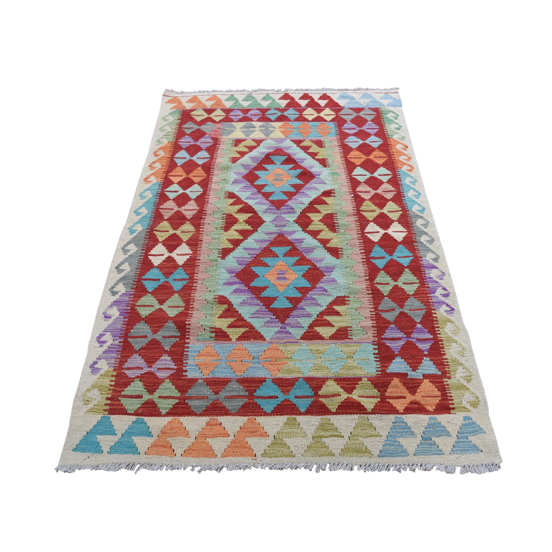 3'2"x5 Colorful Afghan Kilim Pure Wool Hand Woven Oriental Rug 