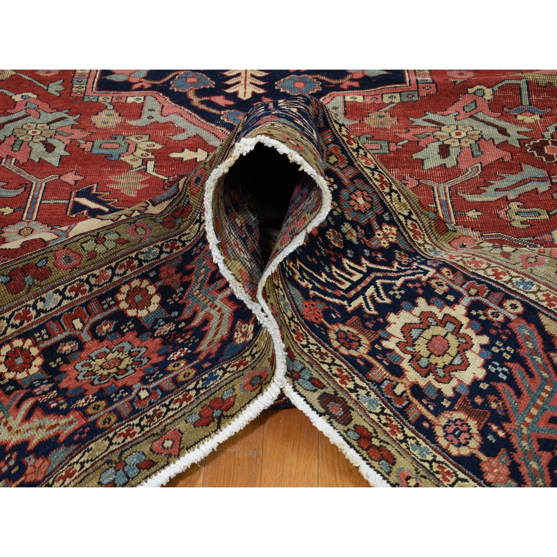 12'1"x19'5" Large Size Original Antique Persian Serapi Heriz Some Wear Clean Hand Woven Oriental Rug 