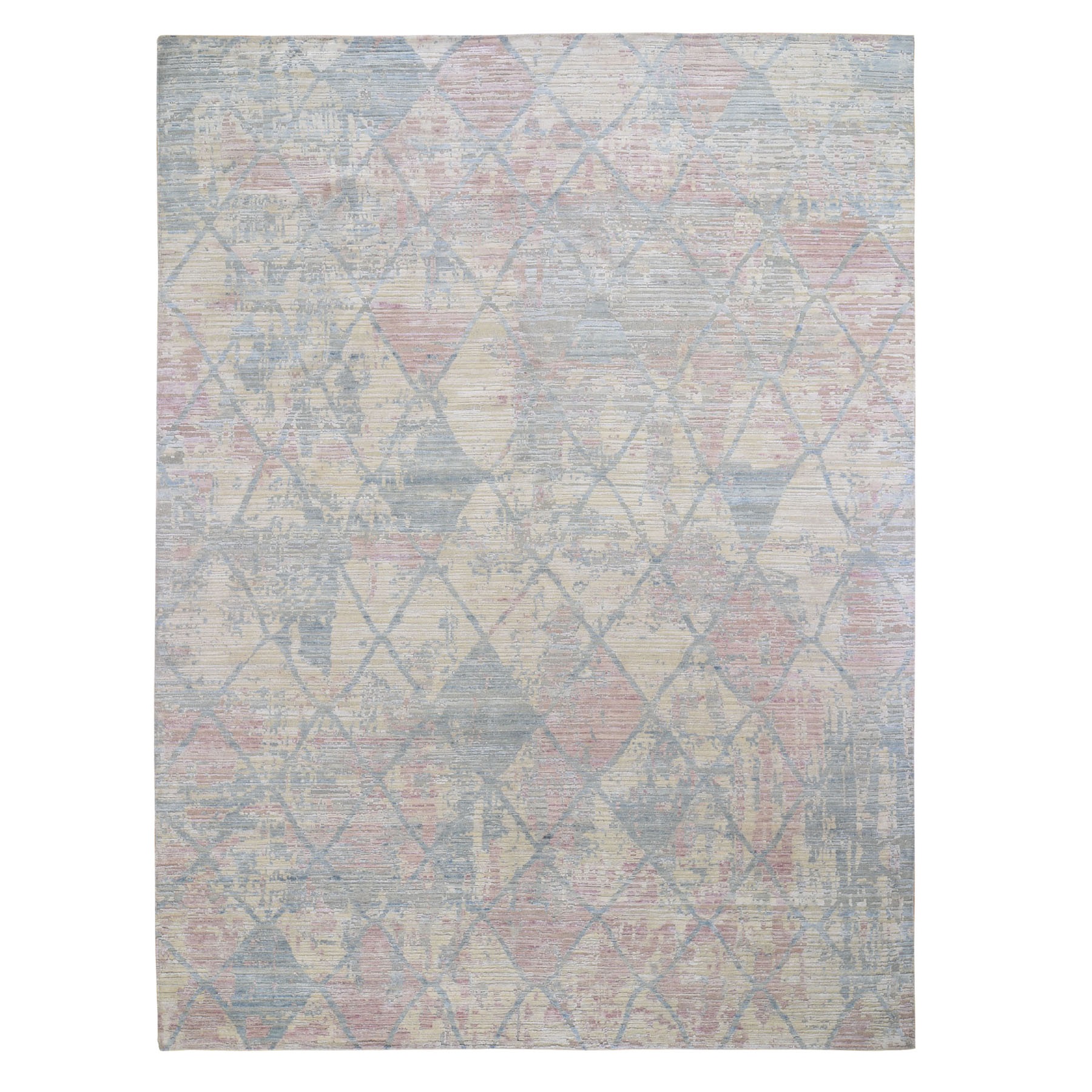 9'x11'10" Pastel Colors Textured Wool And Pure Silk Genuine Hand Woven Oriental Rug 