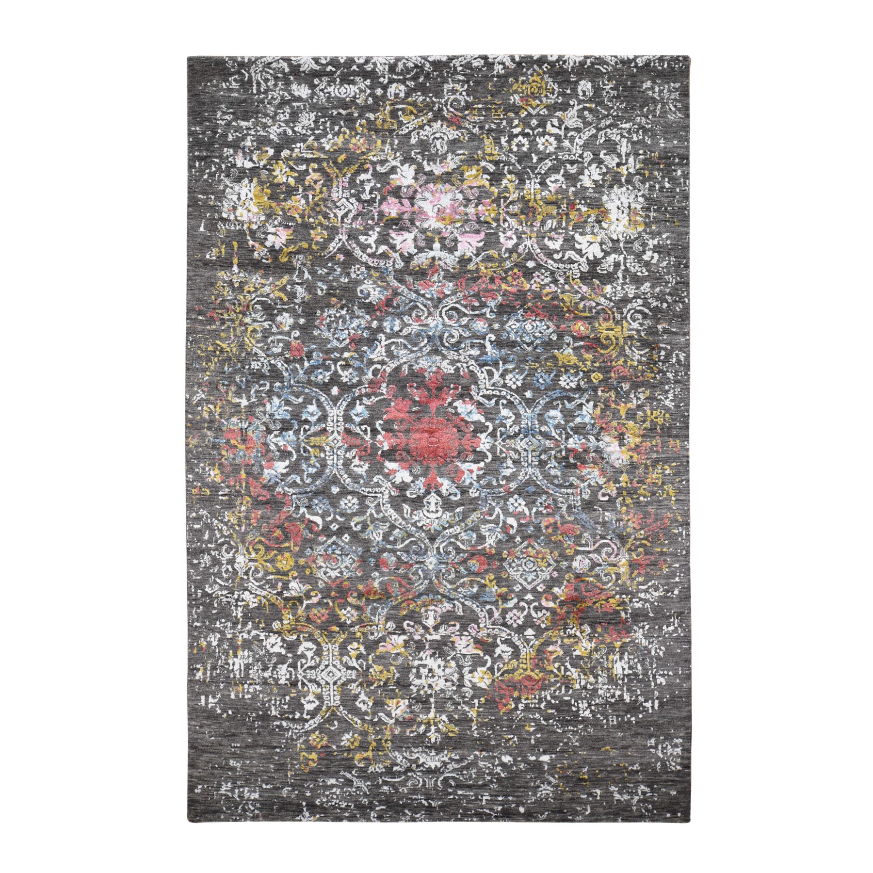 6'1"X9'2" Transitional Agra With Pop Of Color Wool And Silk hand Knotted Rug 