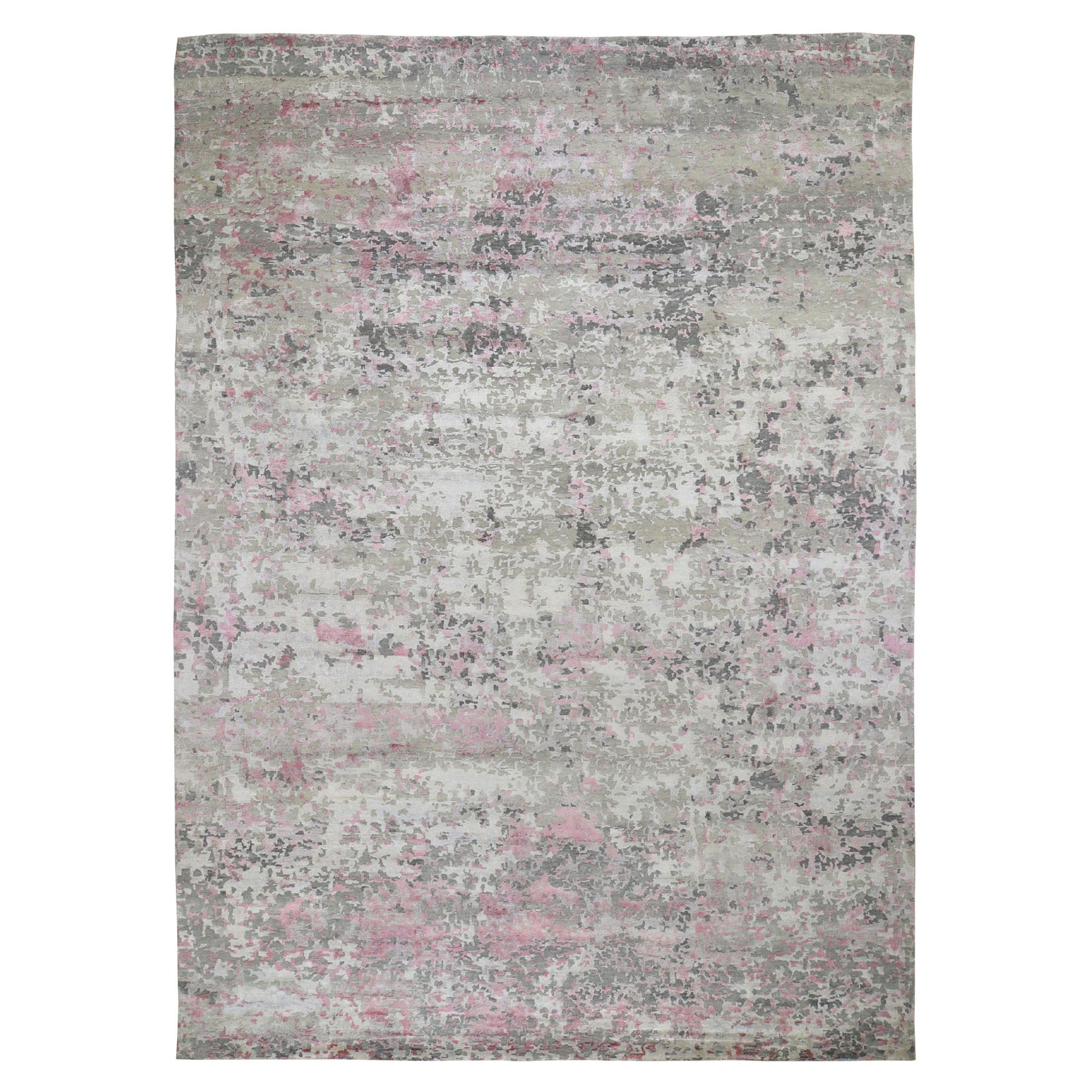 10'x13'9" Hi-Low Pile Abstract Design Wool And Silk Hand Woven Oriental Rug 