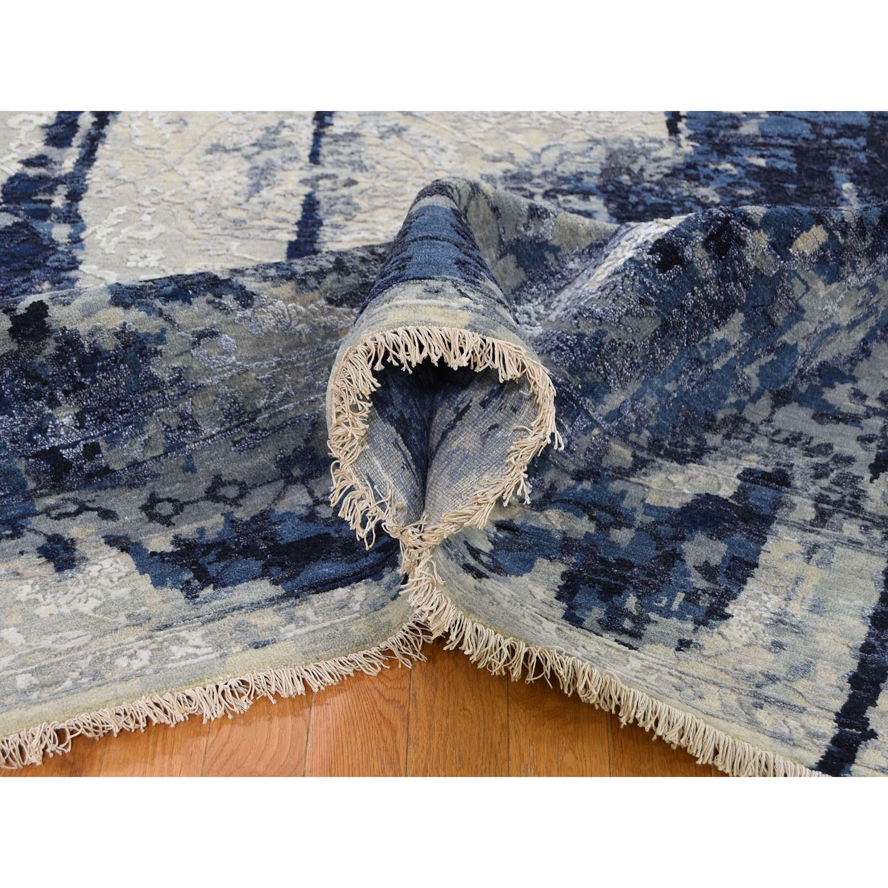 10'x10' Square Wool And Silk Shibori Design Tone On Tone Hand Woven Oriental Rug 