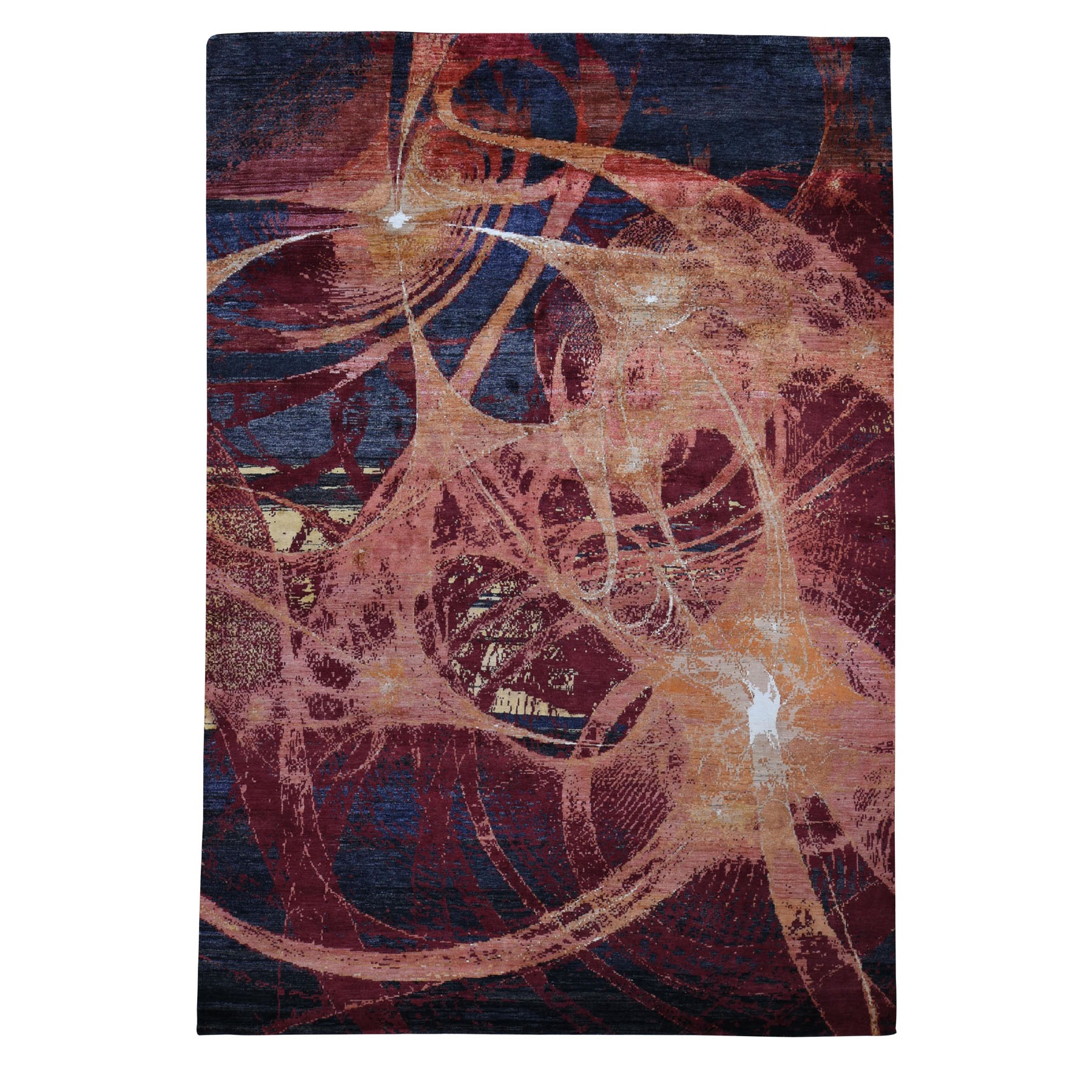 9'2"x12' The Flamboyant Galaxy Wool And Silk Hand Woven Oriental Rug 