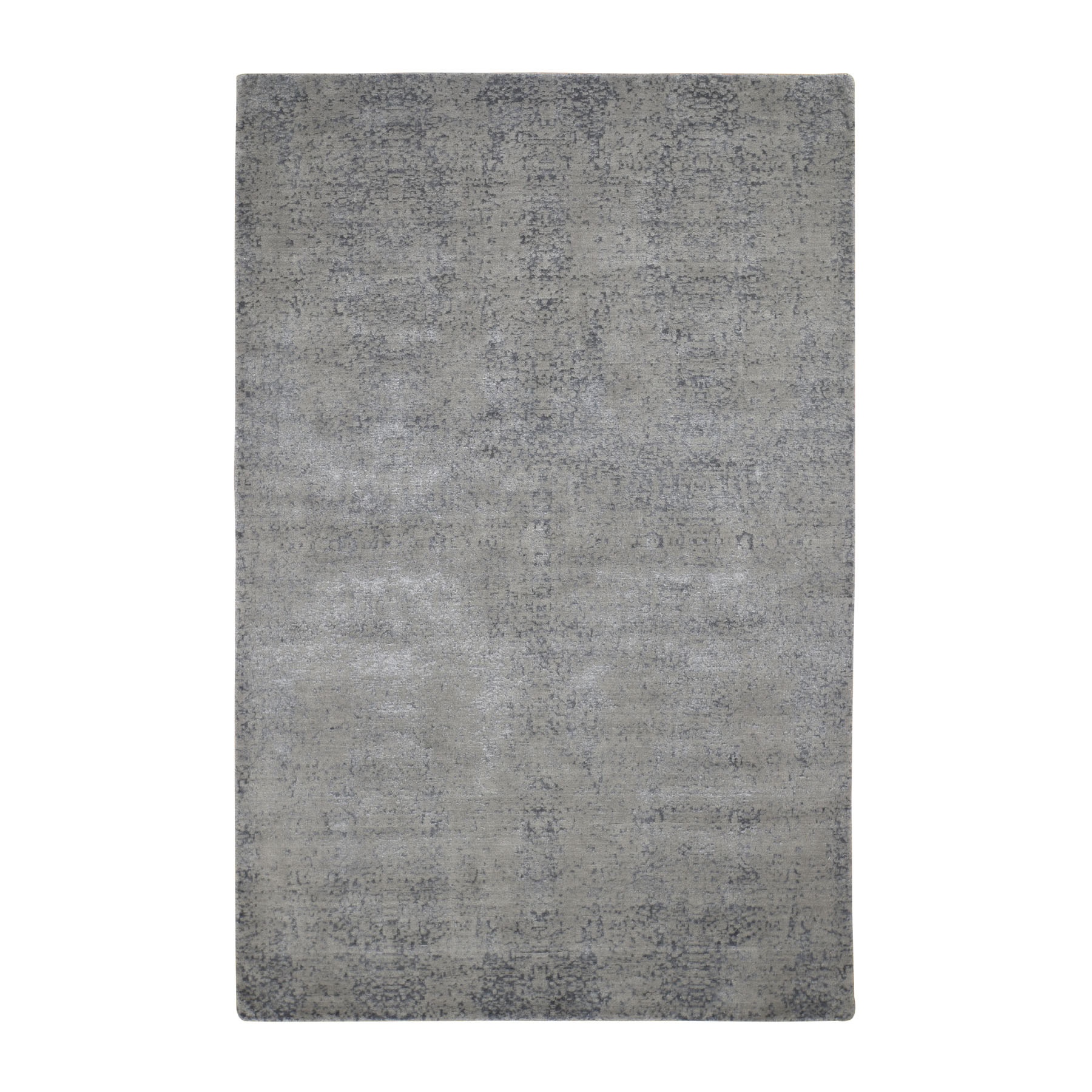 6'x9' Gray Abstract Design Wool And Silk Hand Loomed Oriental Rug 