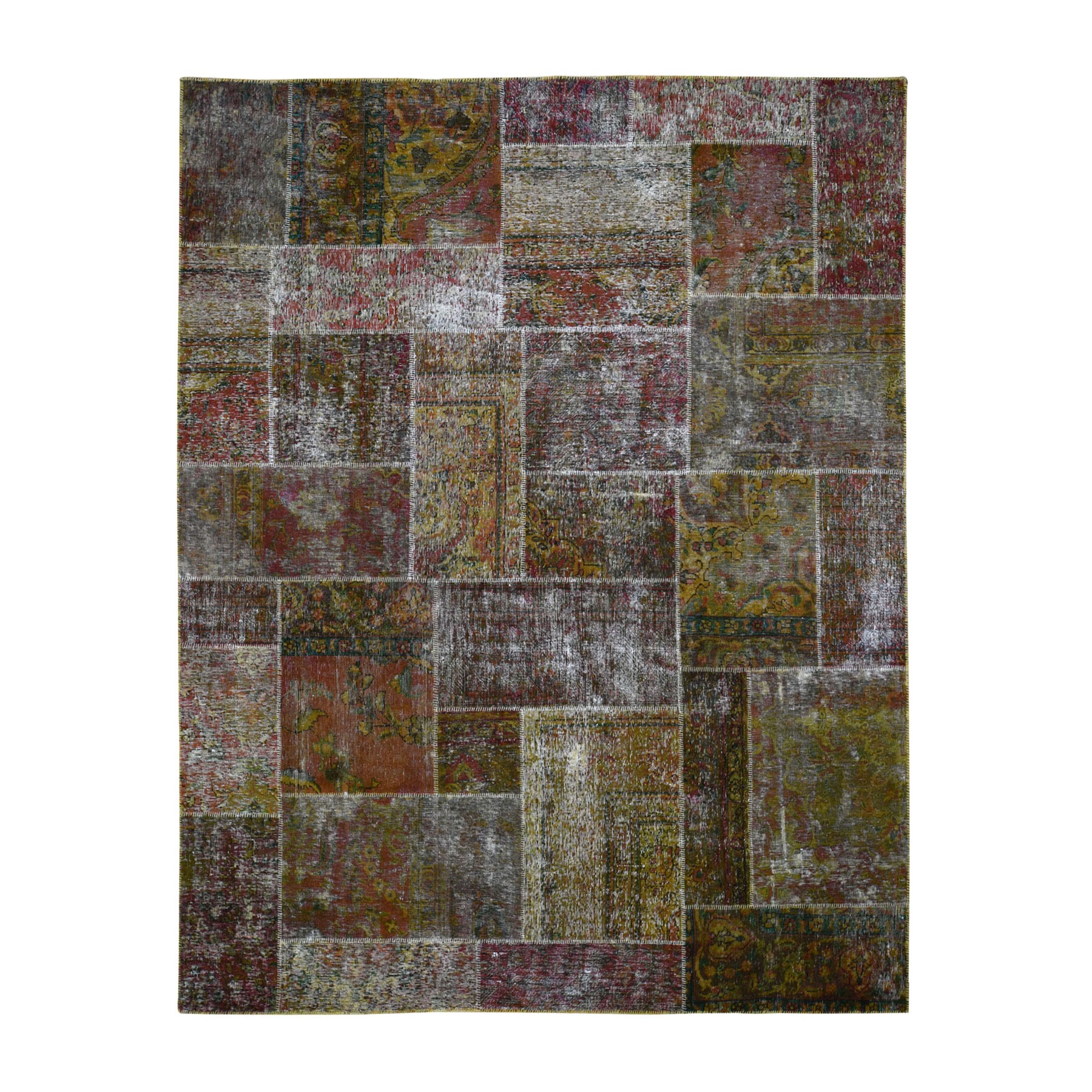 8'x9'9" Pure Wool Overdyed Patchwork Vintage Hand Woven  Oriental Rug 