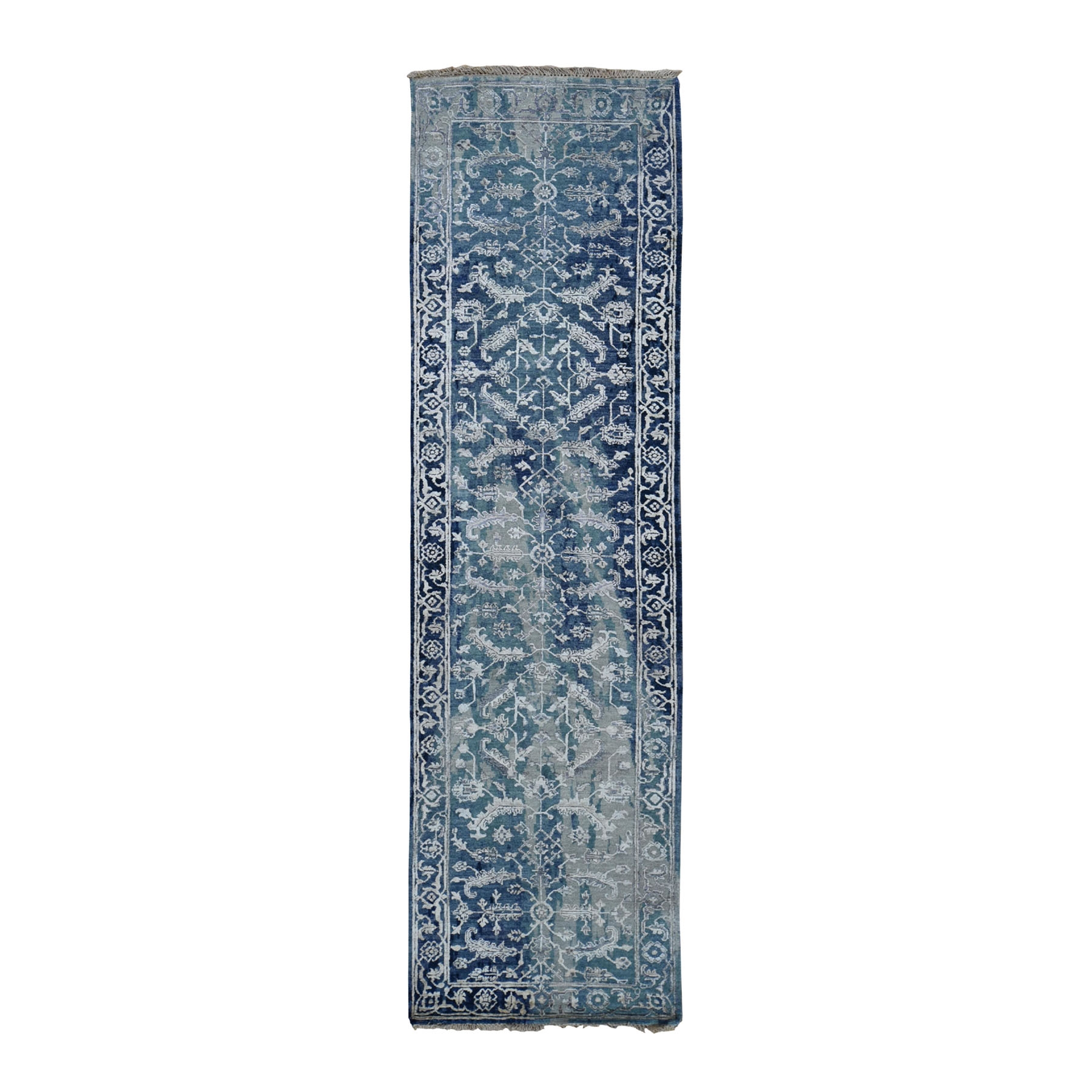 2'6"x9'9" Broken Persian Heriz All Over Design Wool And Silk Runner Hand Woven Oriental Rug 