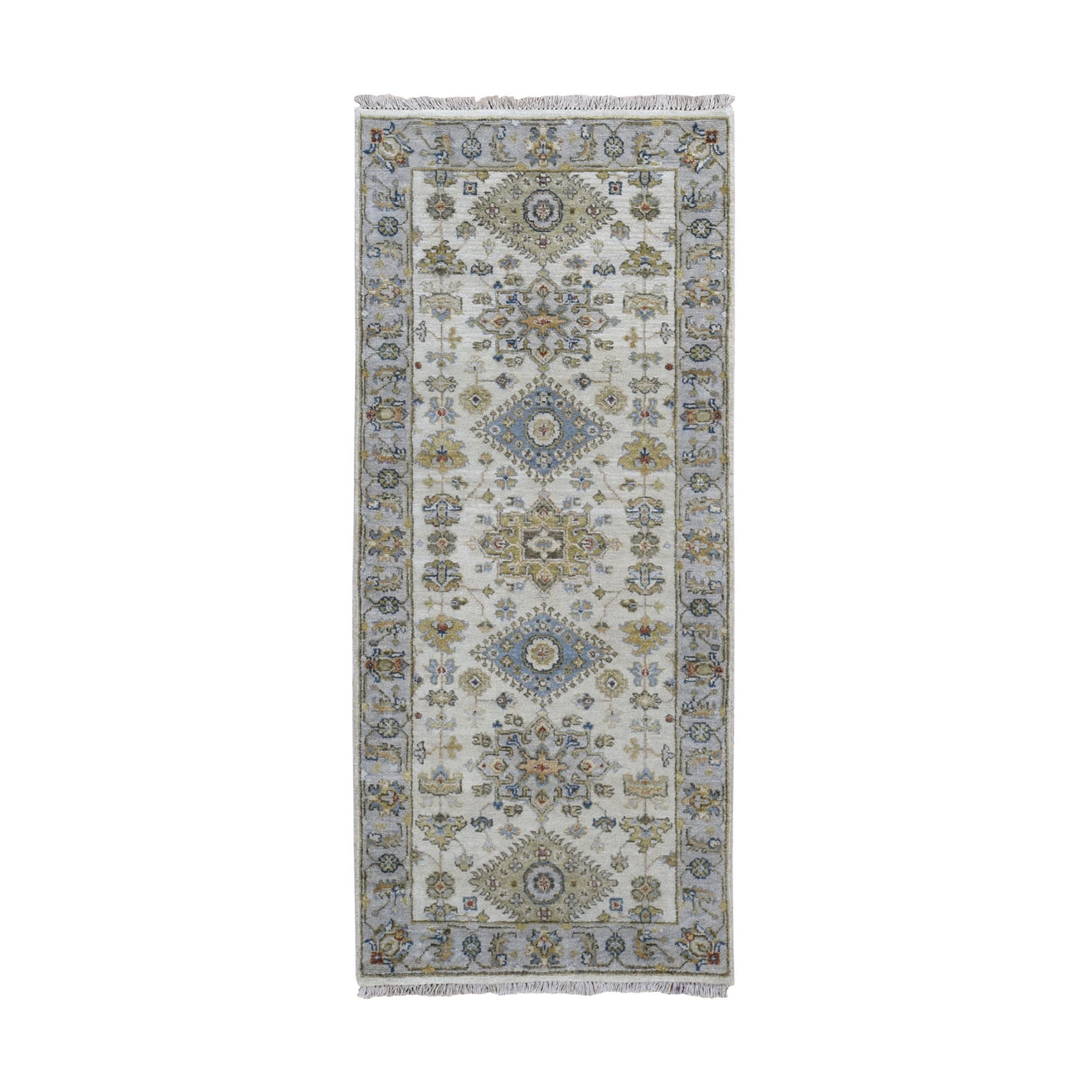 2'7"x6' Ivory Karajeh Design Pure Wool Runner Hand Woven Oriental Rug 