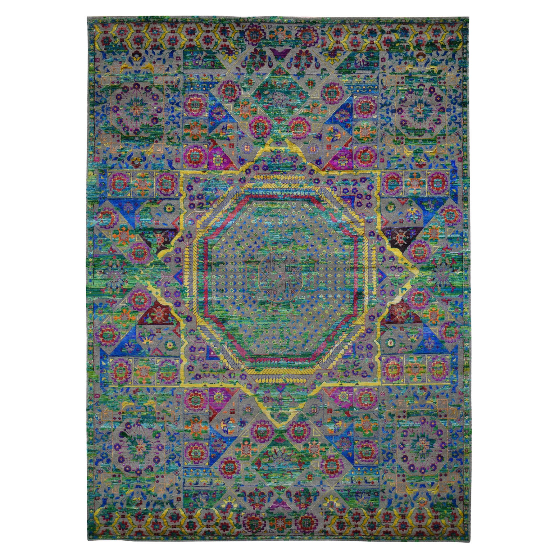 8'10"x12'1" Colorful Sari Silk Mamluk Design Hand Woven Oriental Rug 
