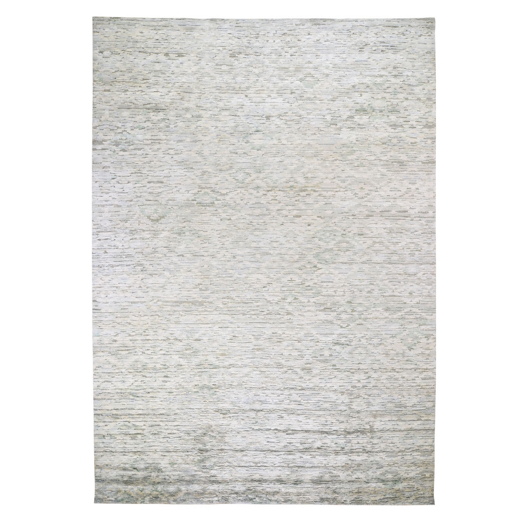 9'10"x14' Ivory Pure Silk With Textured Wool Fluffy Collection Hand Woven Oriental Rug 