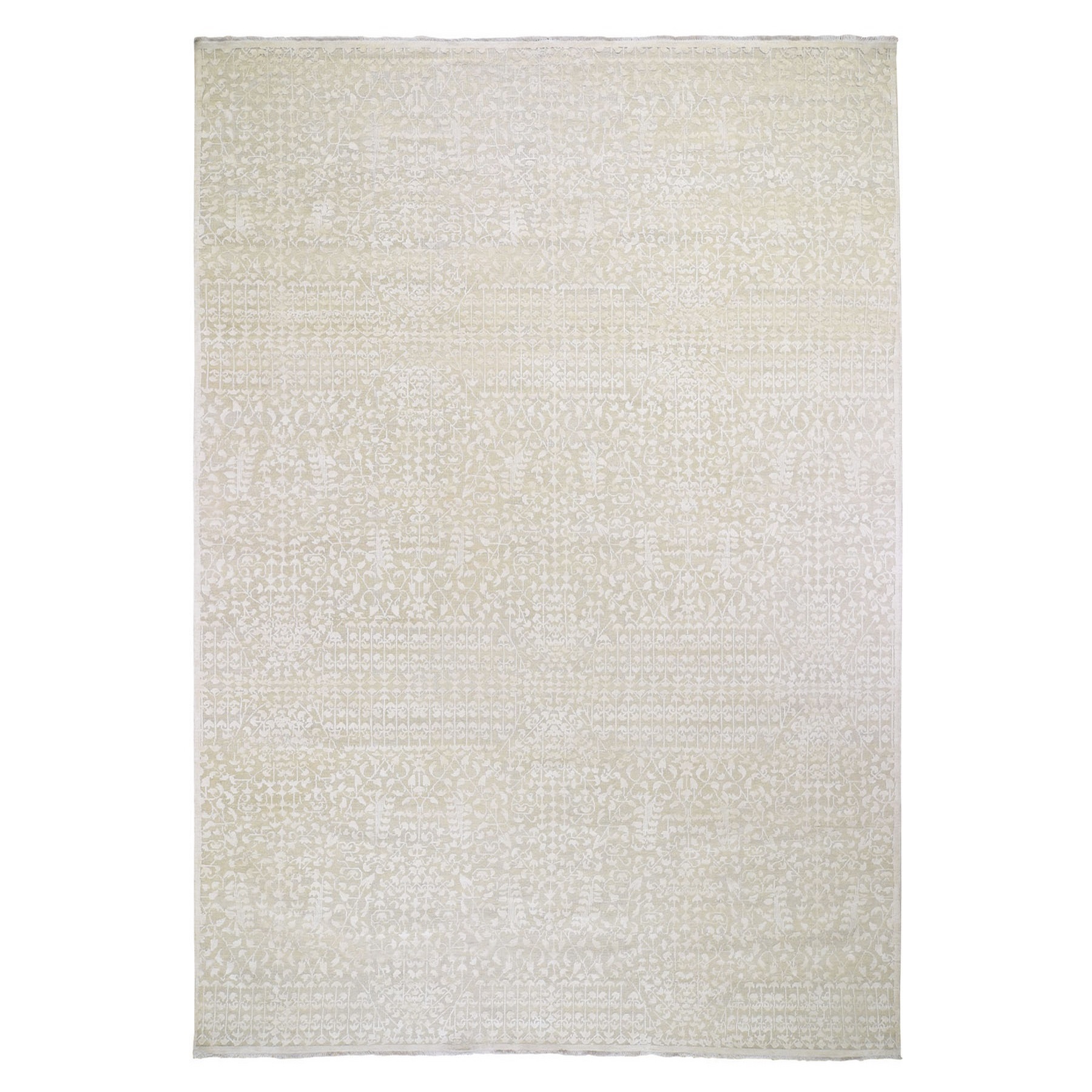 9'9"x14' Hand knotted Tone on Tone Pure Silk with Textured Wool Oriental Rug 