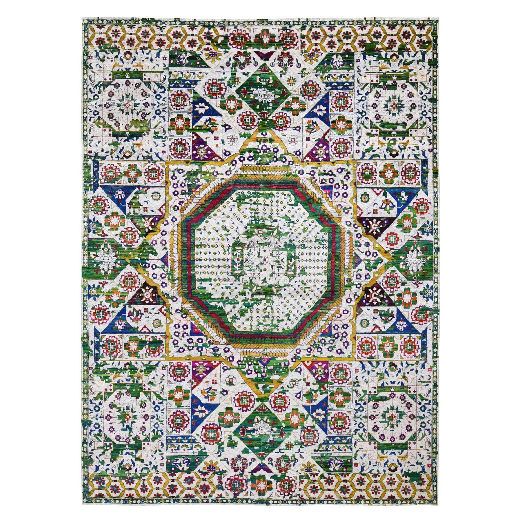 9'x12'1" Colorful Sari Silk Mamluk Design Hand Woven Oriental Rug 