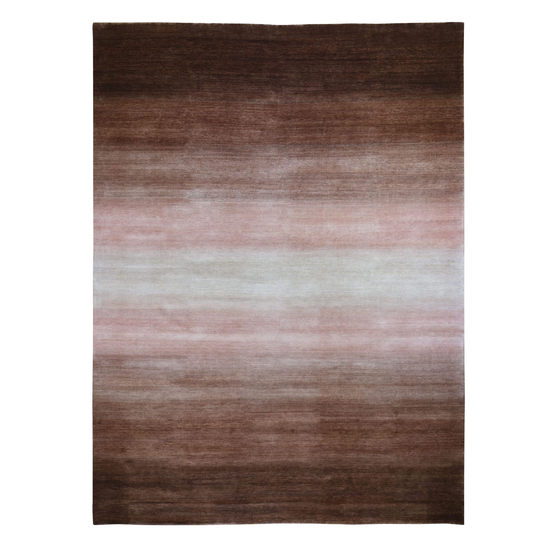 12'4"x15' Oversized Brown Champagne Modern Gabbeh Ombre Design Pure Wool Hand Woven Oriental Rug 