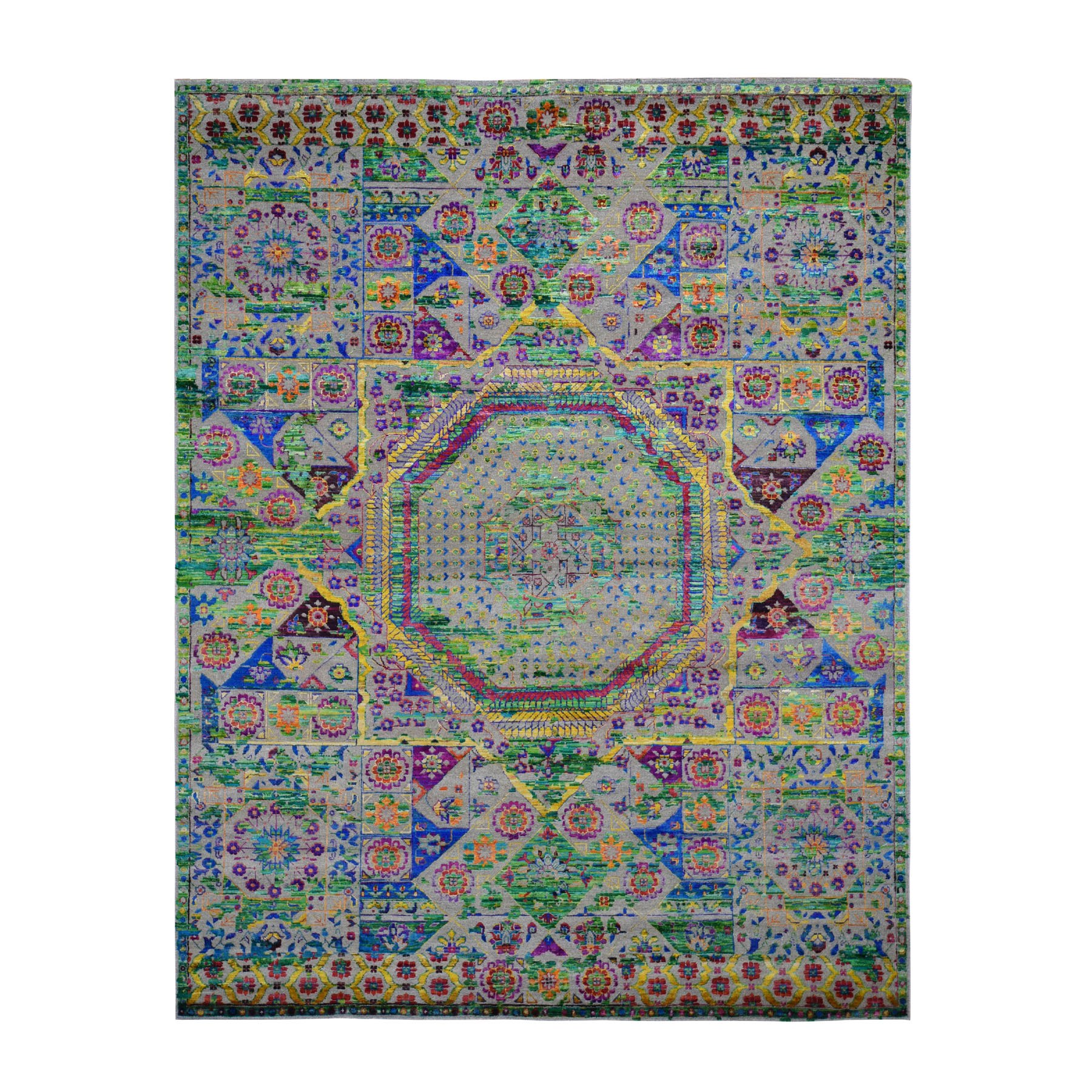 7'10"x10' Colorful Sari Silk Mamluk Design Hand Woven Oriental Rug 