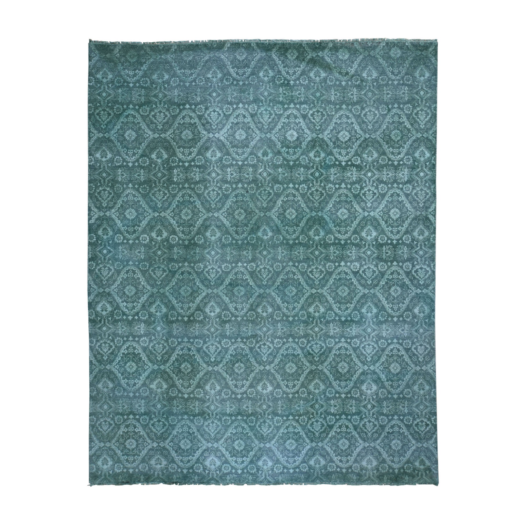 8'x10'1" Teal Green Overdyed Wool And Silk Hand Woven Oriental Rug 