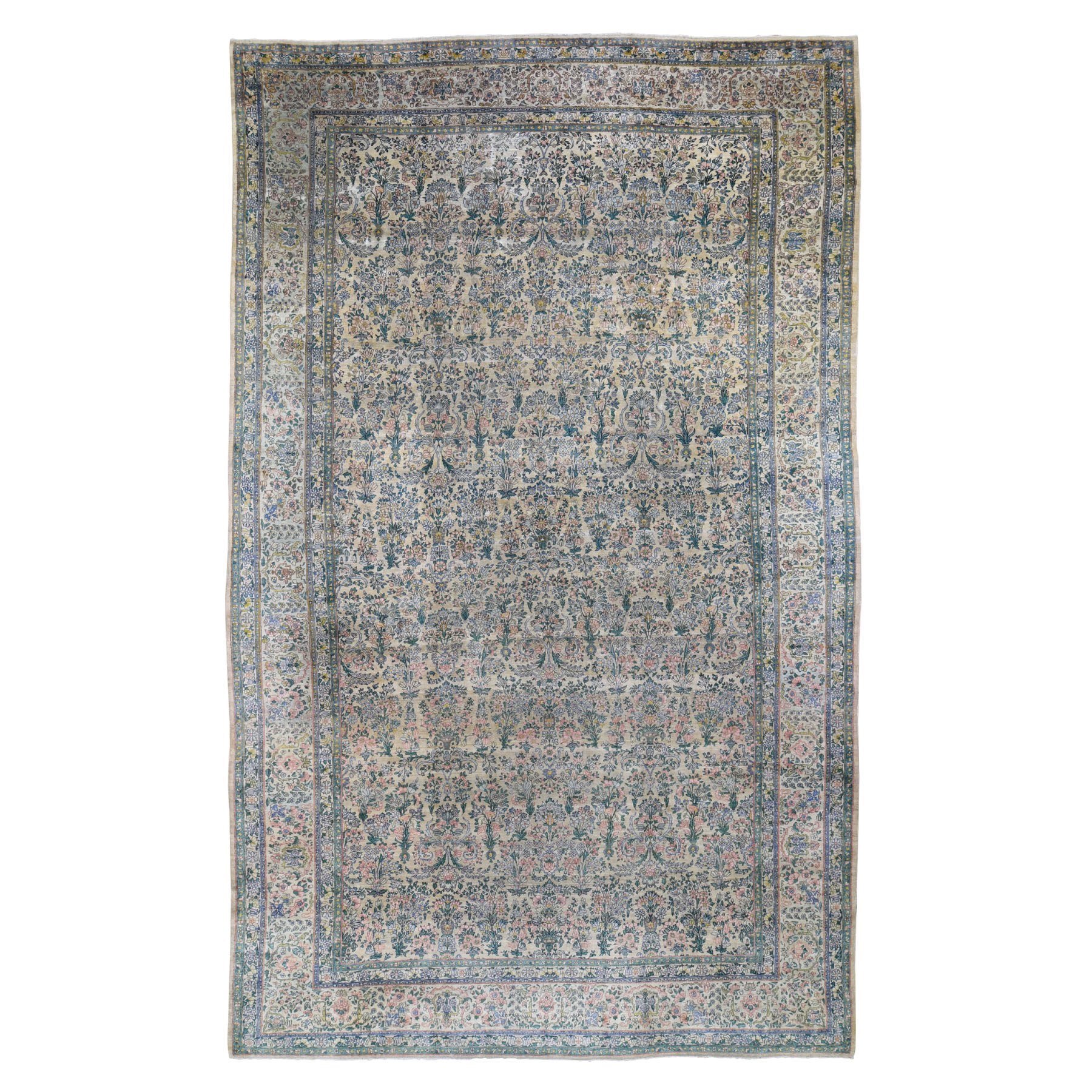 9'x16' Gallery Size Antique Persian Kerman Some Wear Hand Woven Oriental Rug 