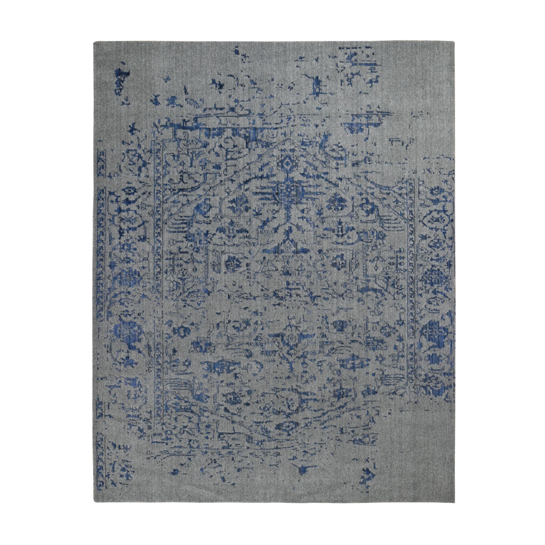 7'10"x10' jacquard Hand Loomed With Broken Persian Heriz Design Blue Oriental Rug 