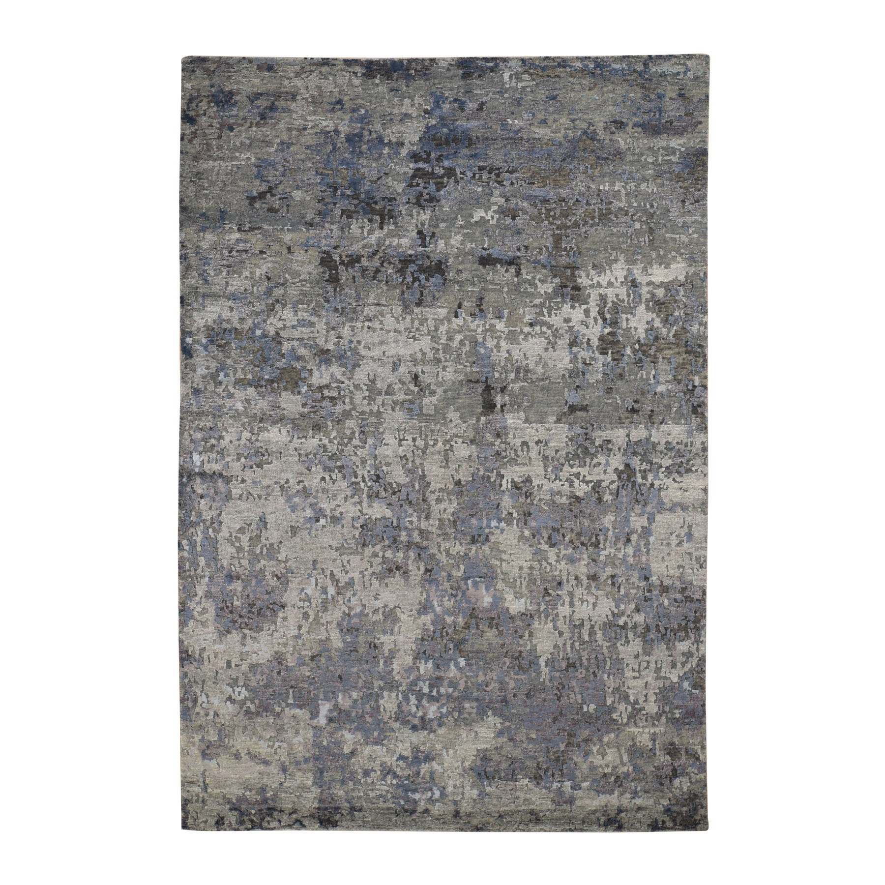 6'x8'10" Hi-Low Pile Abstract Design Wool And Silk Hand Woven Oriental Rug 