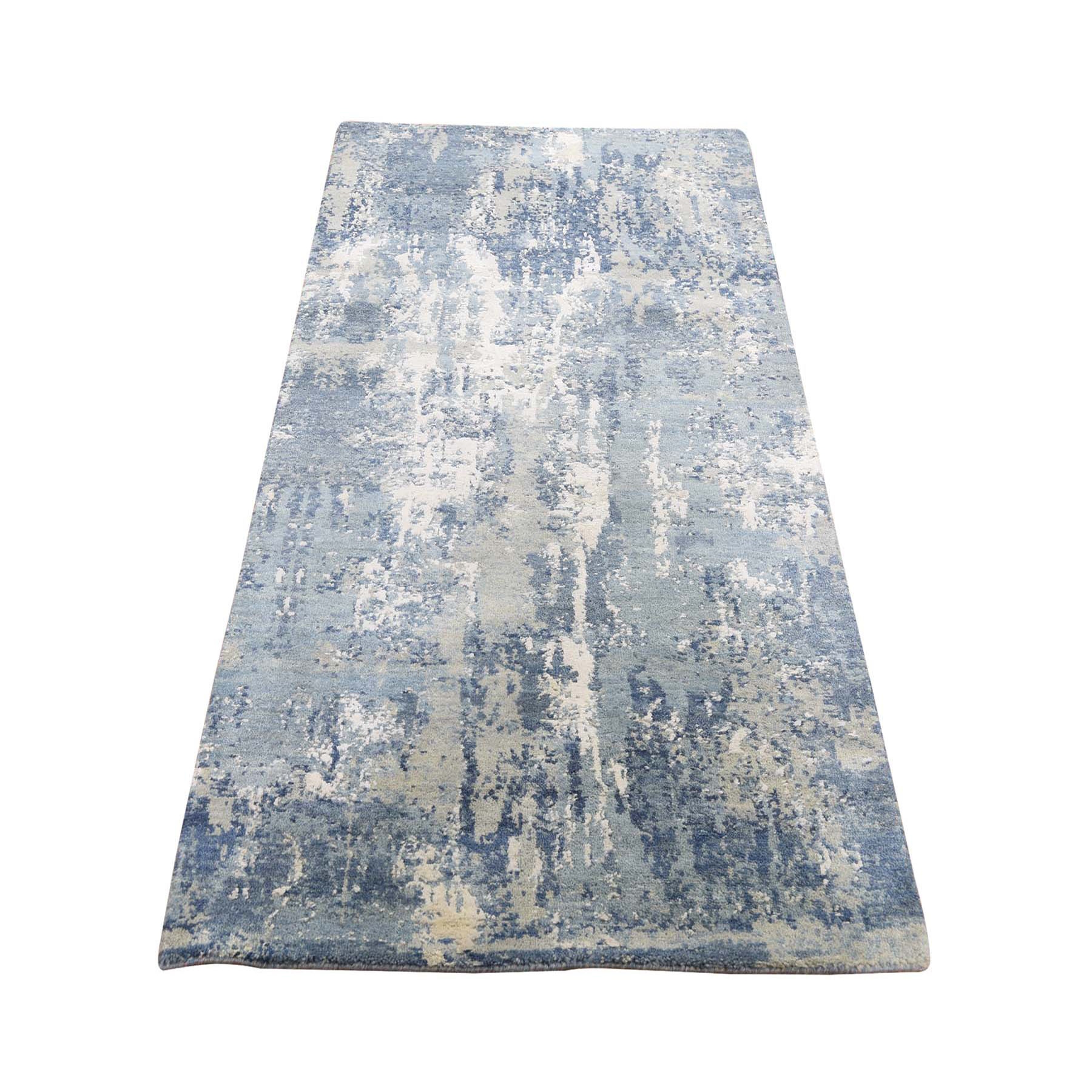 2'6"x6'2" Blue Abstract Design Wool & Pure Silk Hand Woven Runner Oriental Rug 