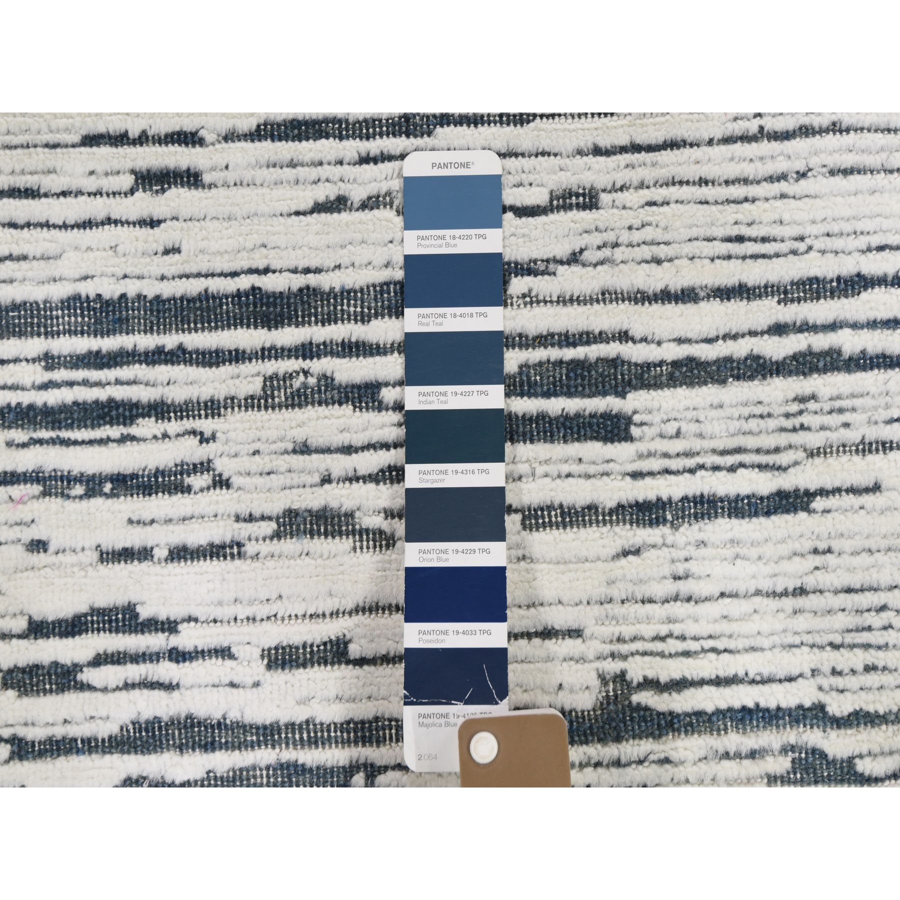 10'x14' Blue Stripe Design Silk With Textured Wool Hand Woven Oriental Rug 
