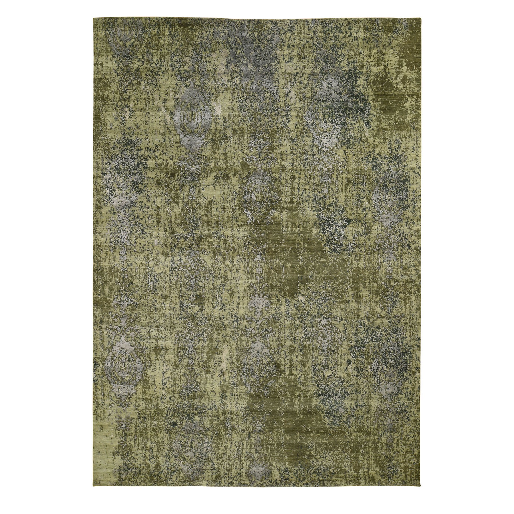 9'1"x12' The Greens, Pure Silk With Textured Wool Hand Woven Oriental Rug 